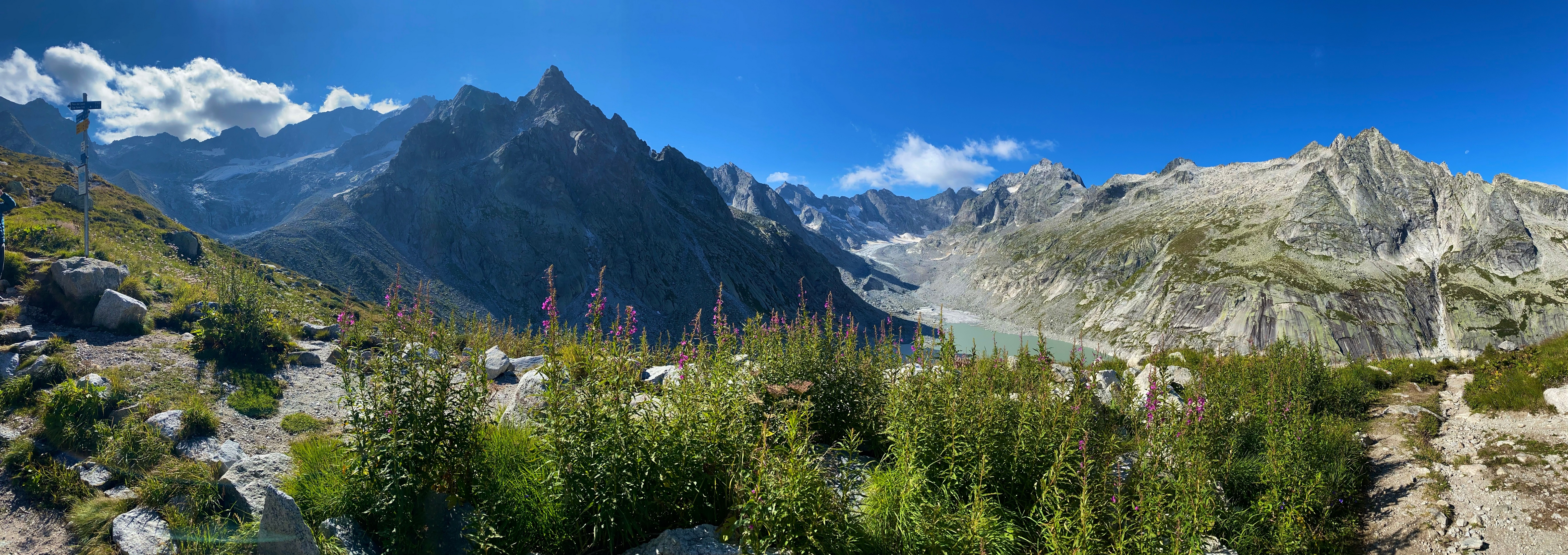 Panorama of the Swiss Alps with a Glacier Lake HD Wallpaper
