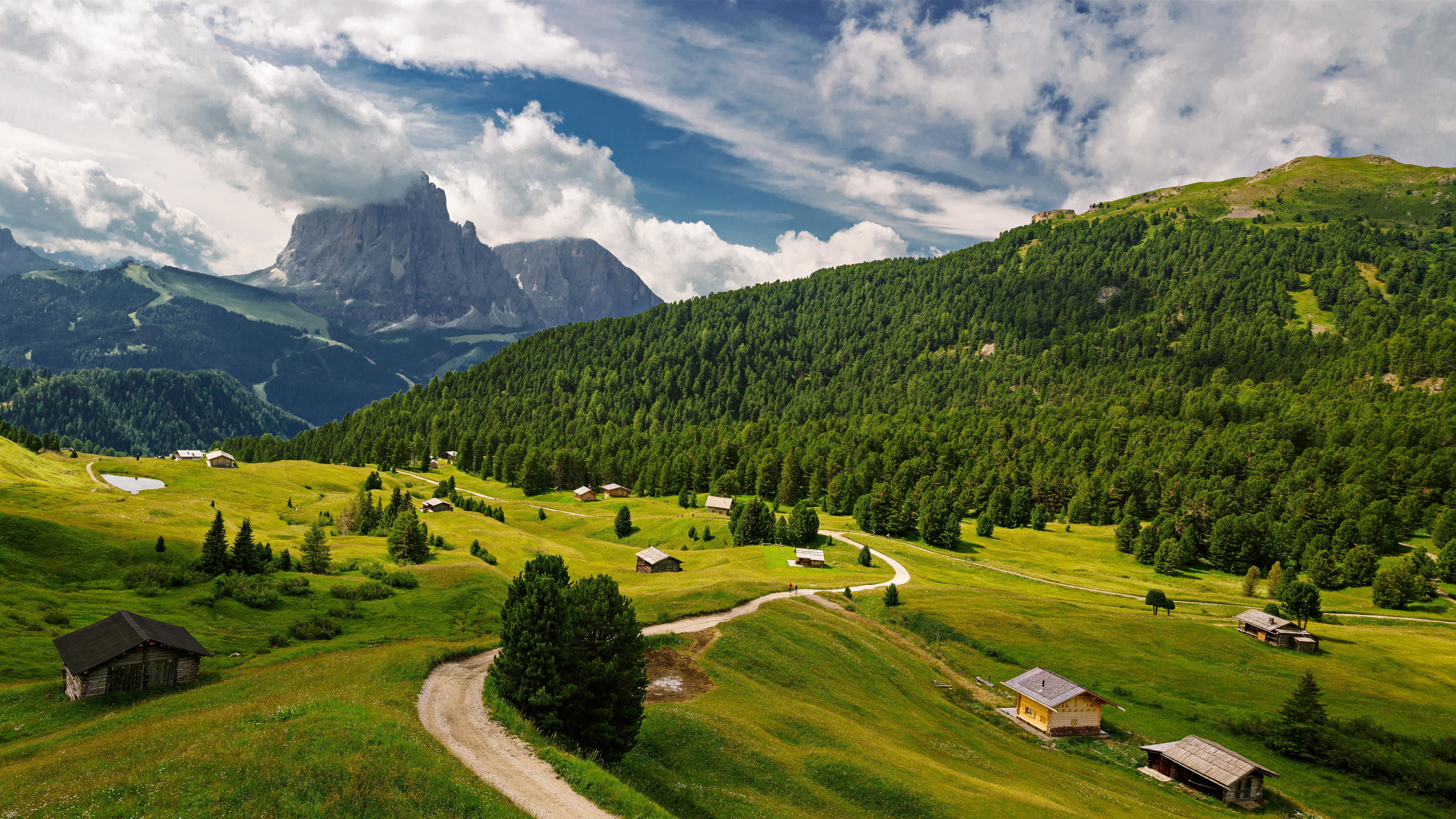 Mountain Scenery with Houses and Roads in Italy HD Wallpaper