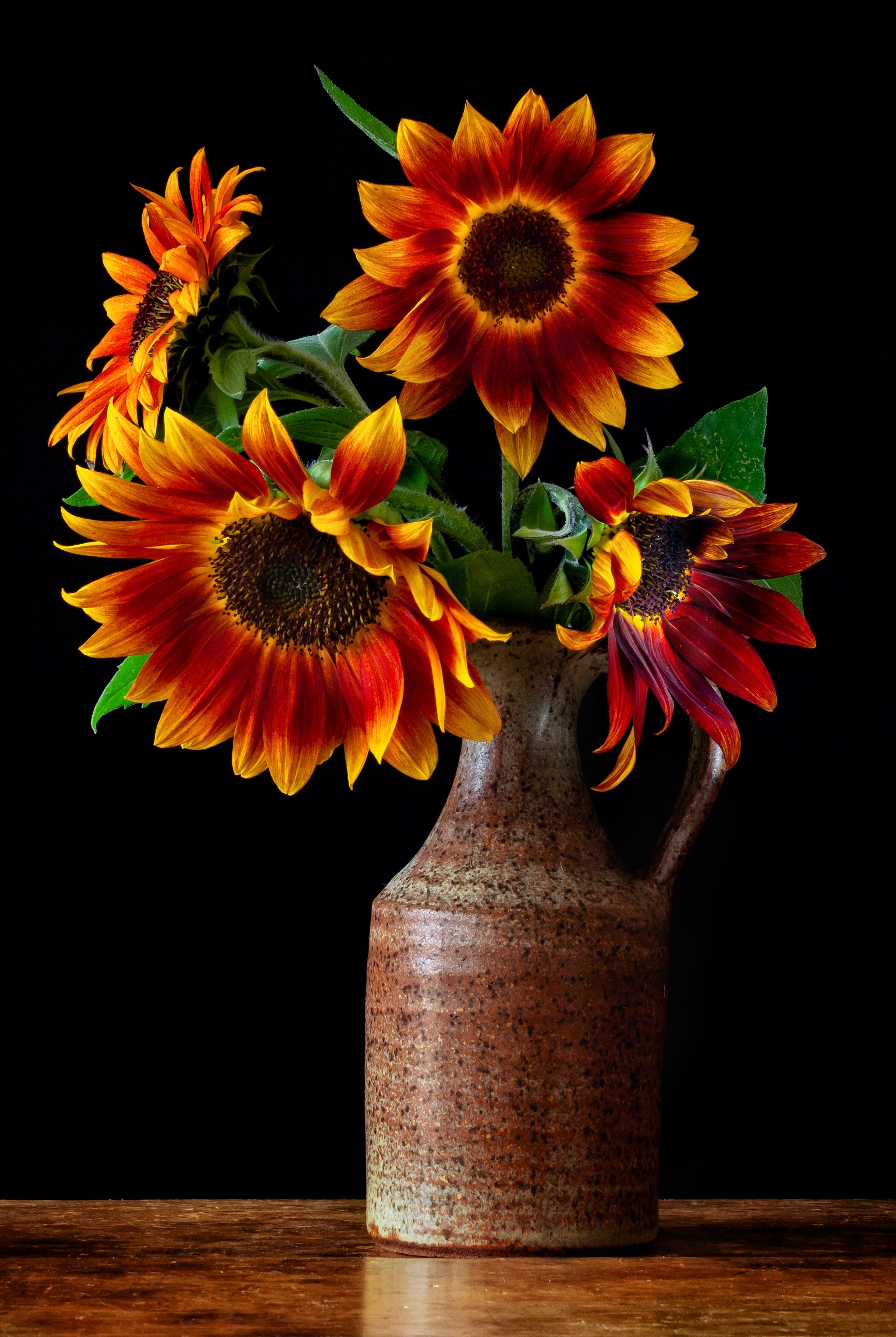 Vase of Red and Yellow Sunflowers HD Phone Wallpaper