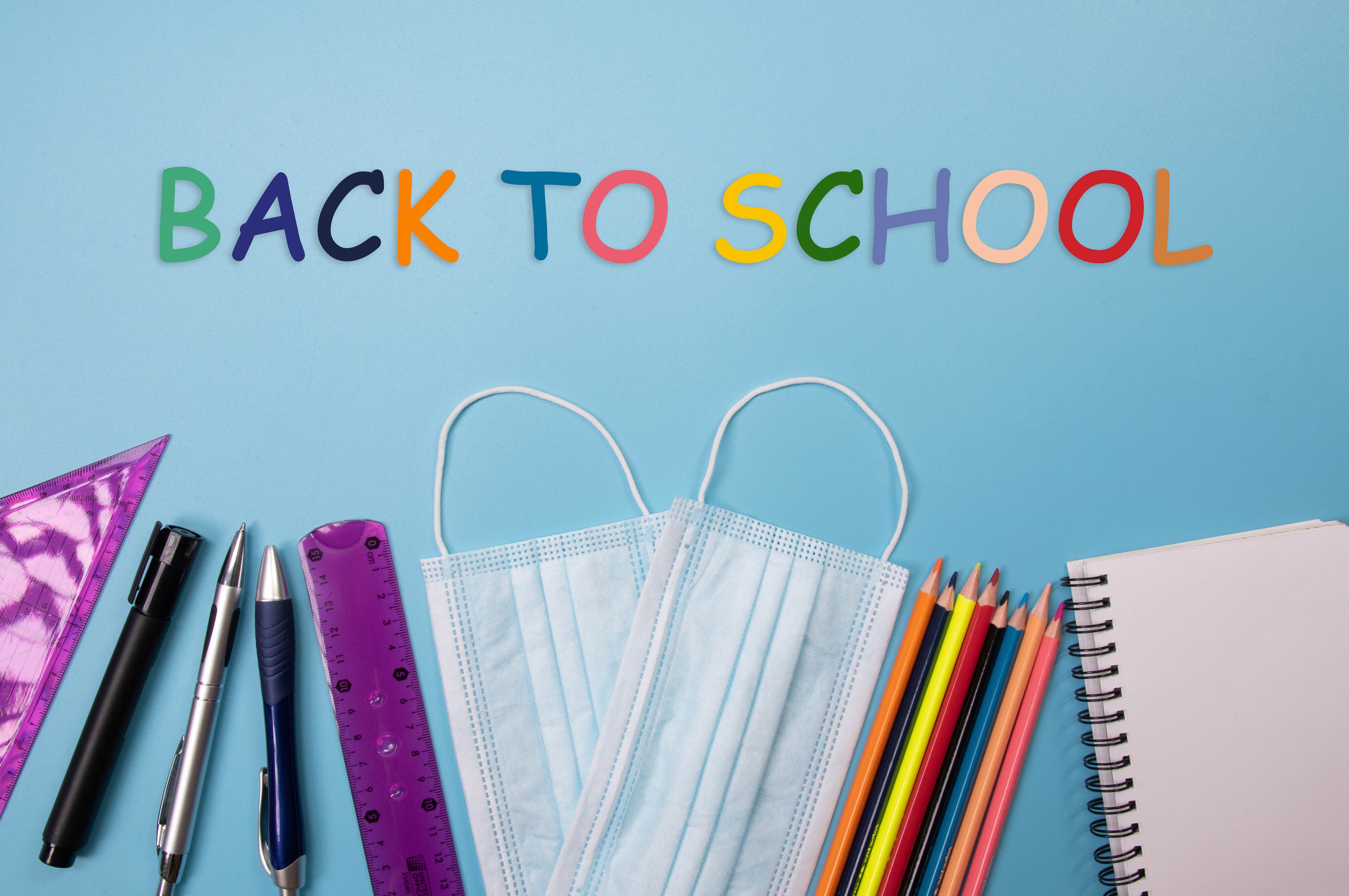 Back to School Supplies with Face Masks HD Wallpaper