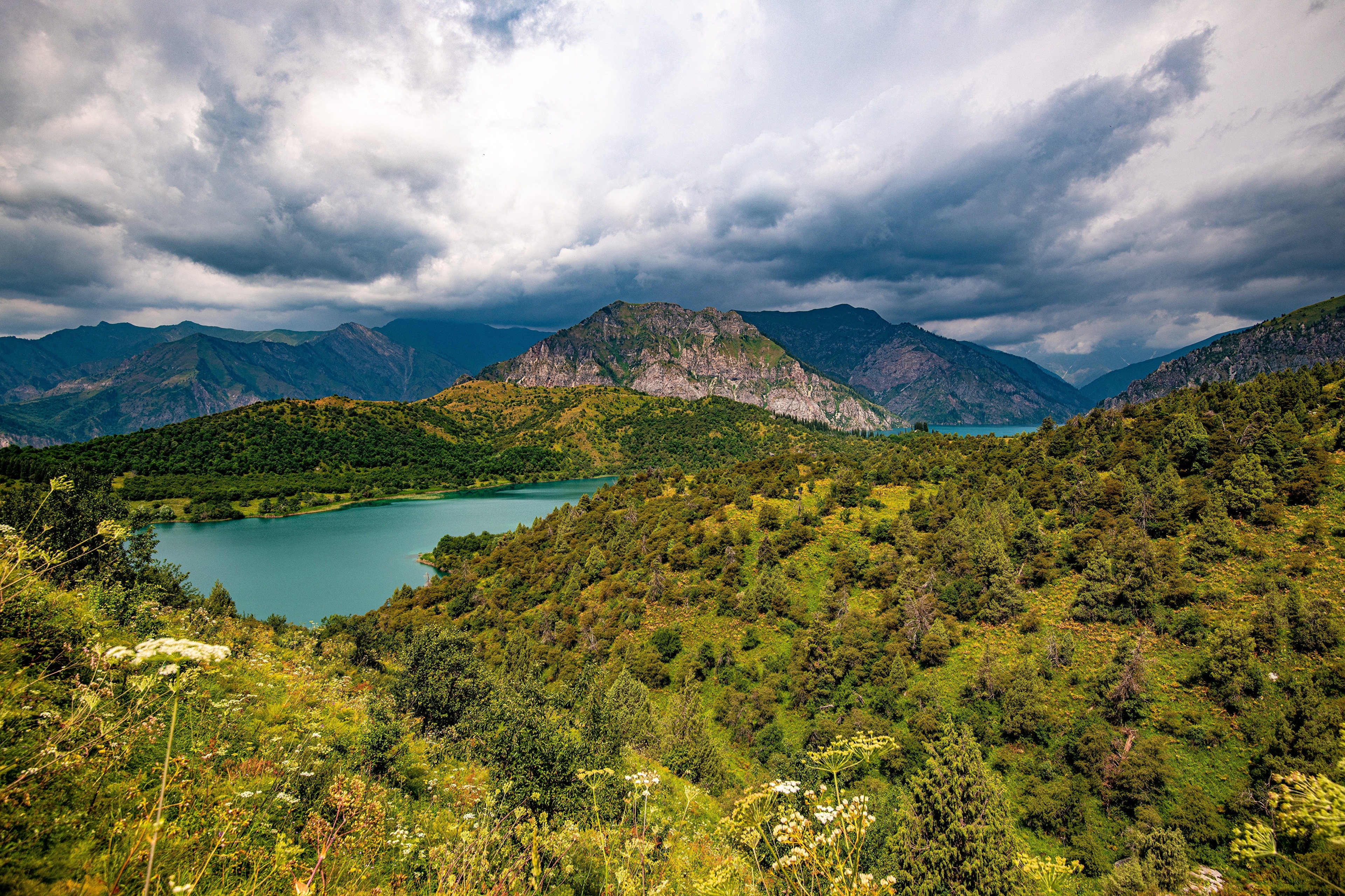 Sary-Chelek Lake, Kyrgyzstan, Mountains, Clouds HD Wallpaper