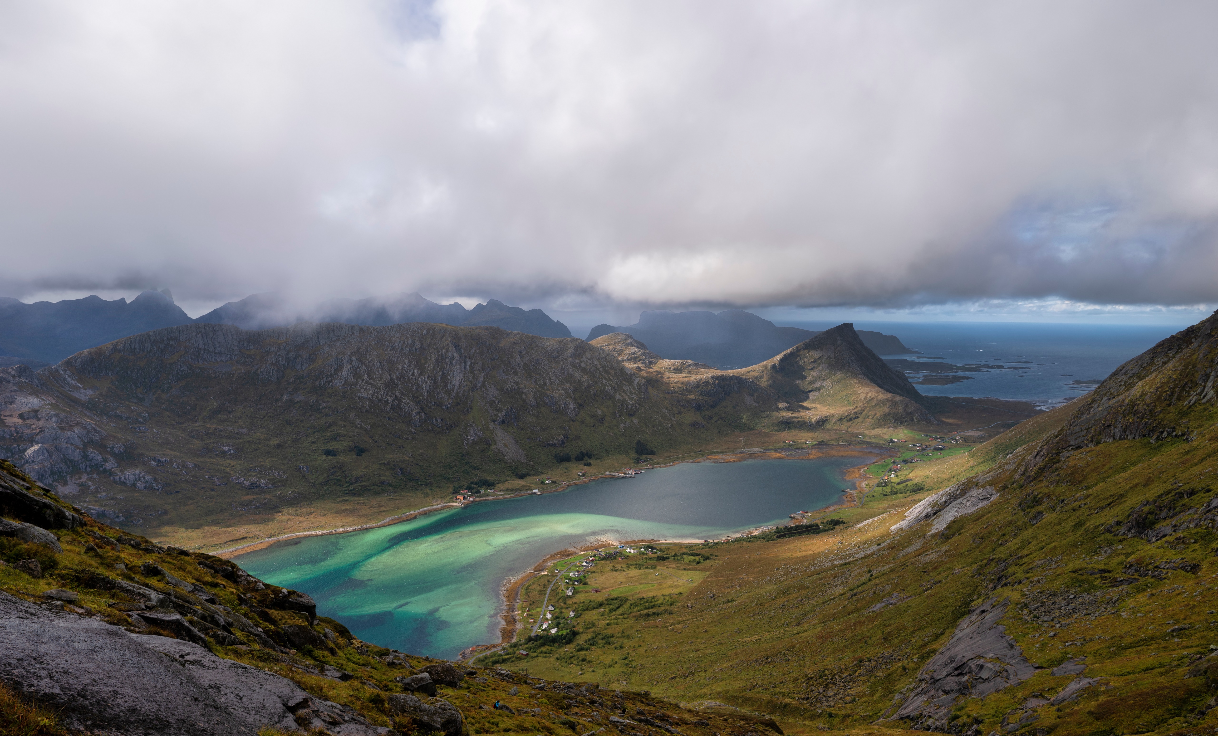 Lofoten Fjord Norway Mountains and Clouds HD Wallpaper
