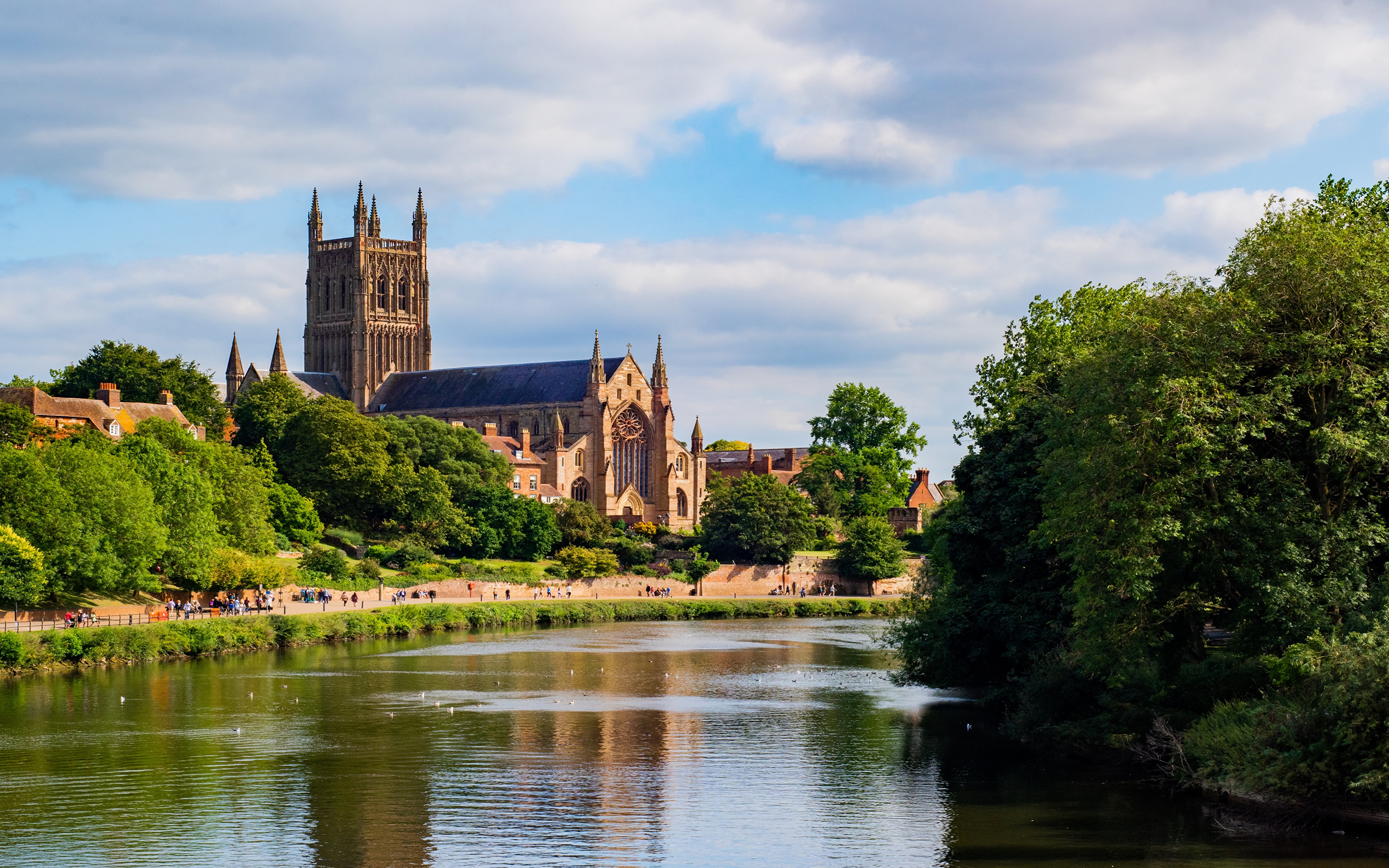Worcester Cathedral by the River in England HD Wallpaper