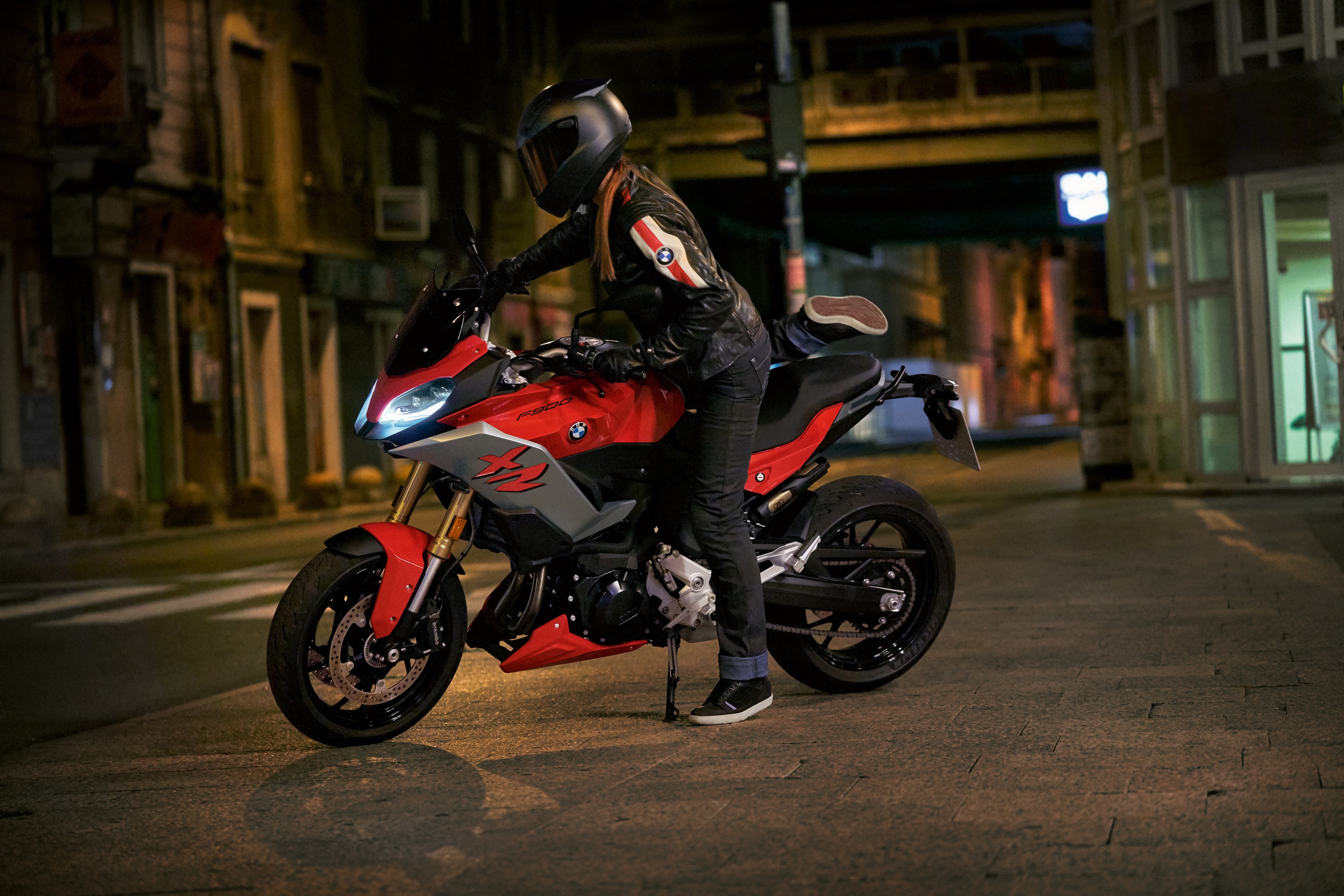Motorcyclist on a 2020 BMW F 900 XR at Night HD Wallpaper