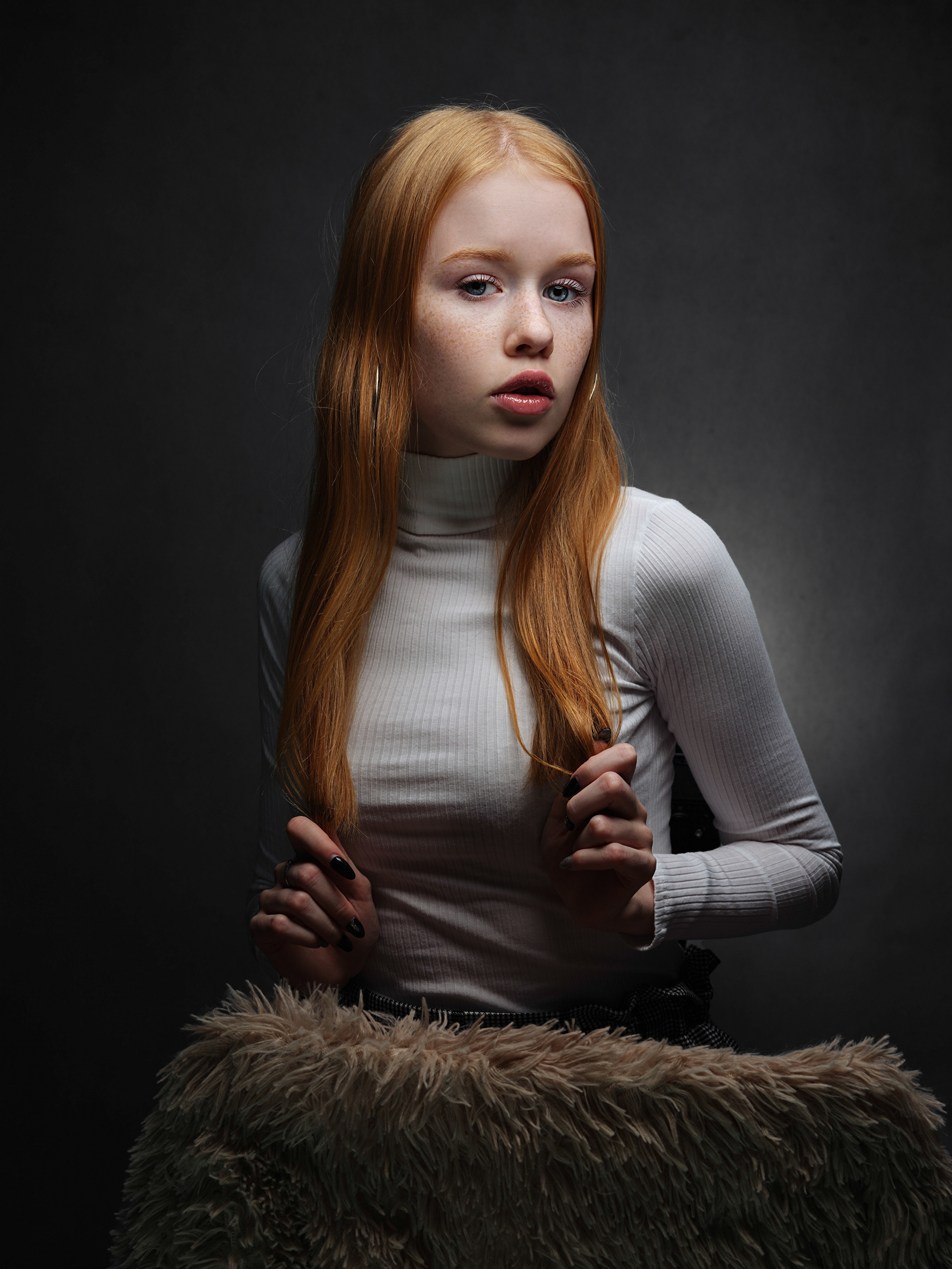 Redhead girl with blue eyes and freckles HD Phone Wallpaper