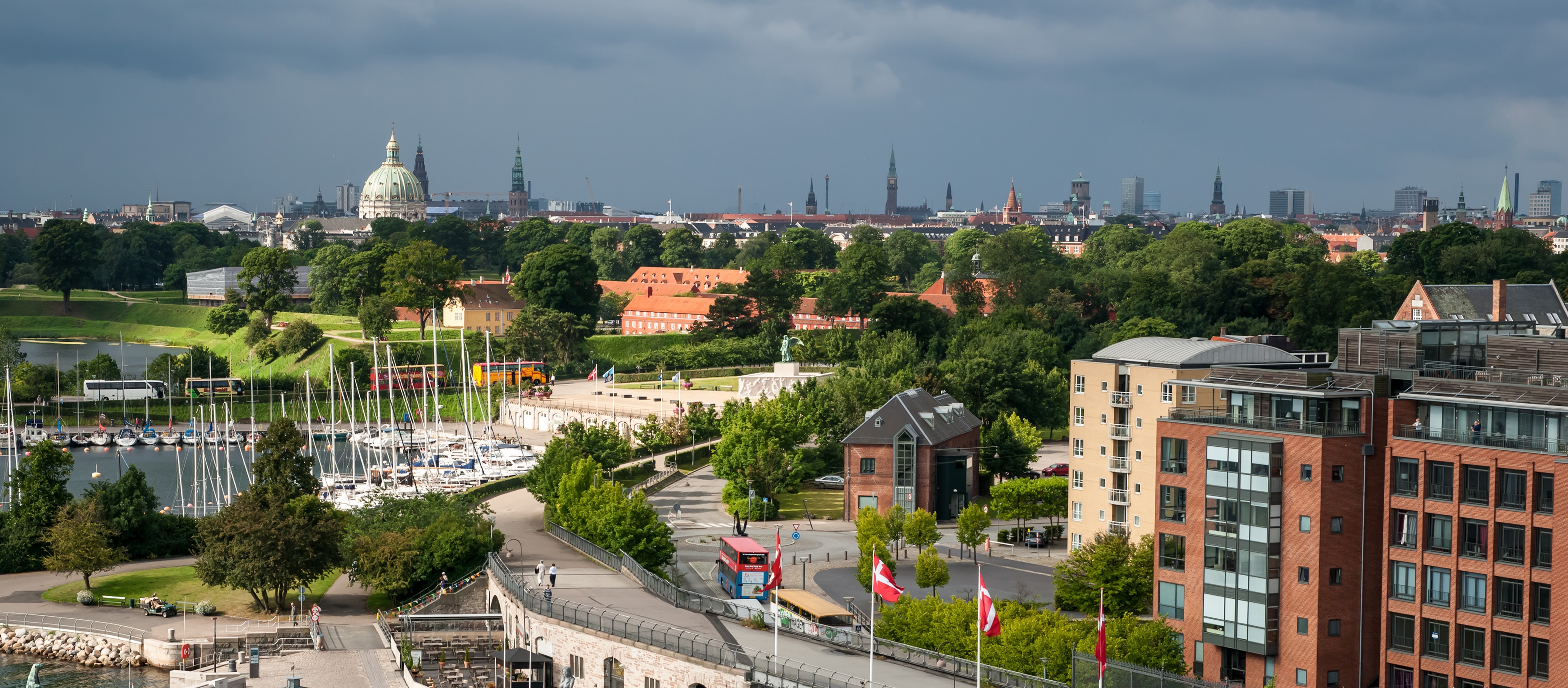 Copenhagen cityscape with marina and buildings HD Wallpaper