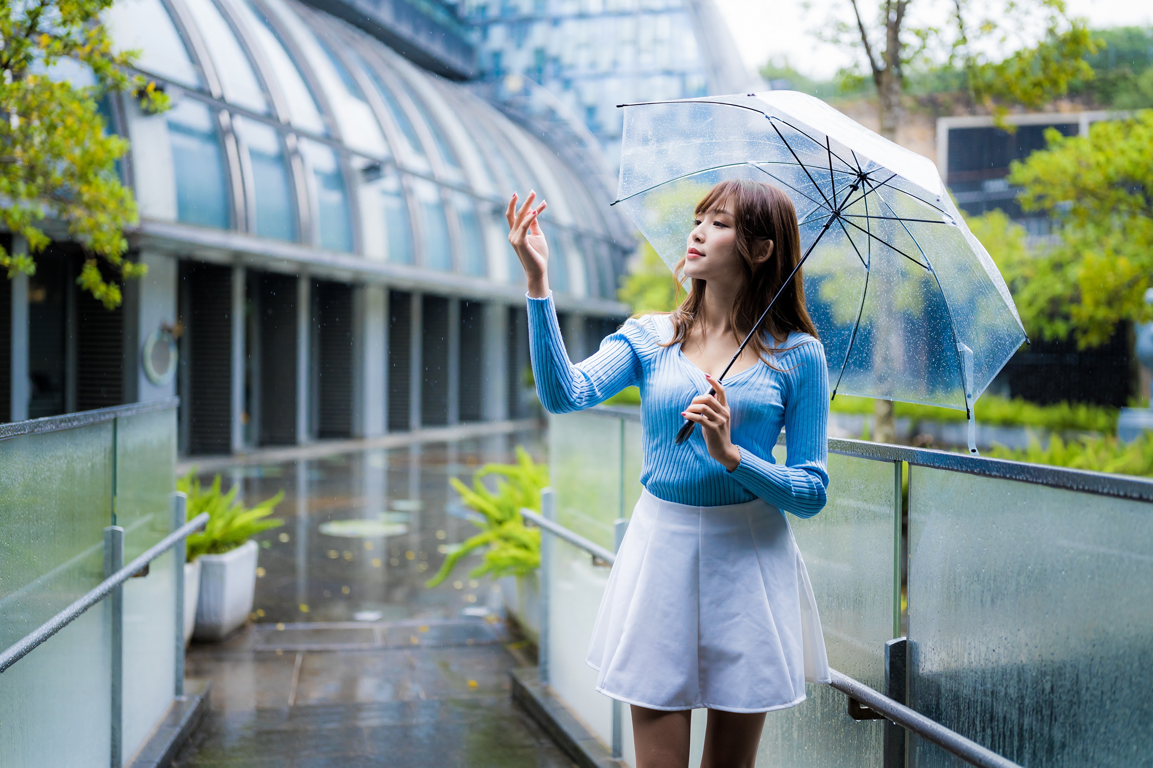 Asian woman holding umbrella in the rain HD Wallpaper