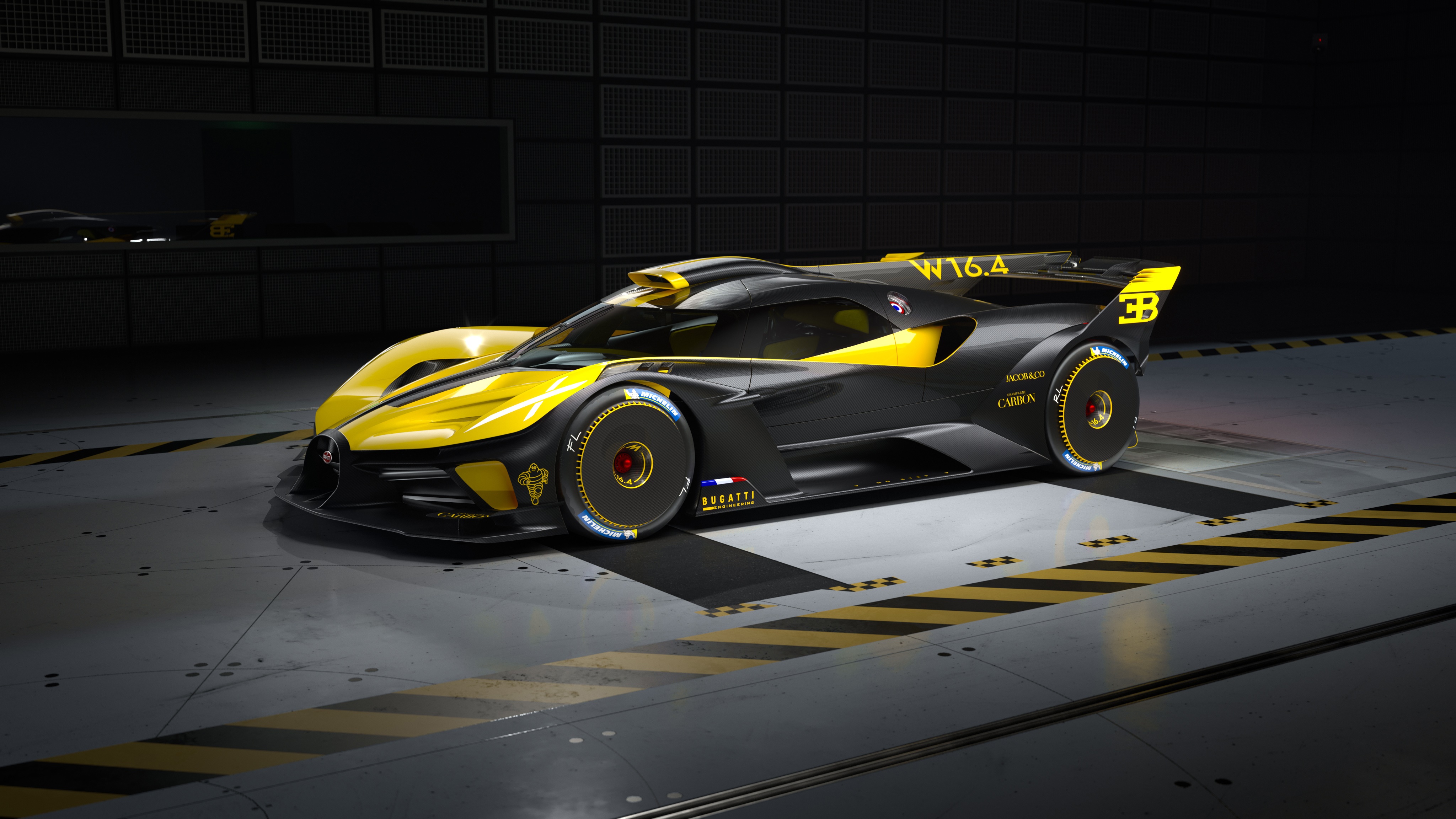 Bugatti Bolide W16.4 2022 Yellow and Black HD Wallpaper