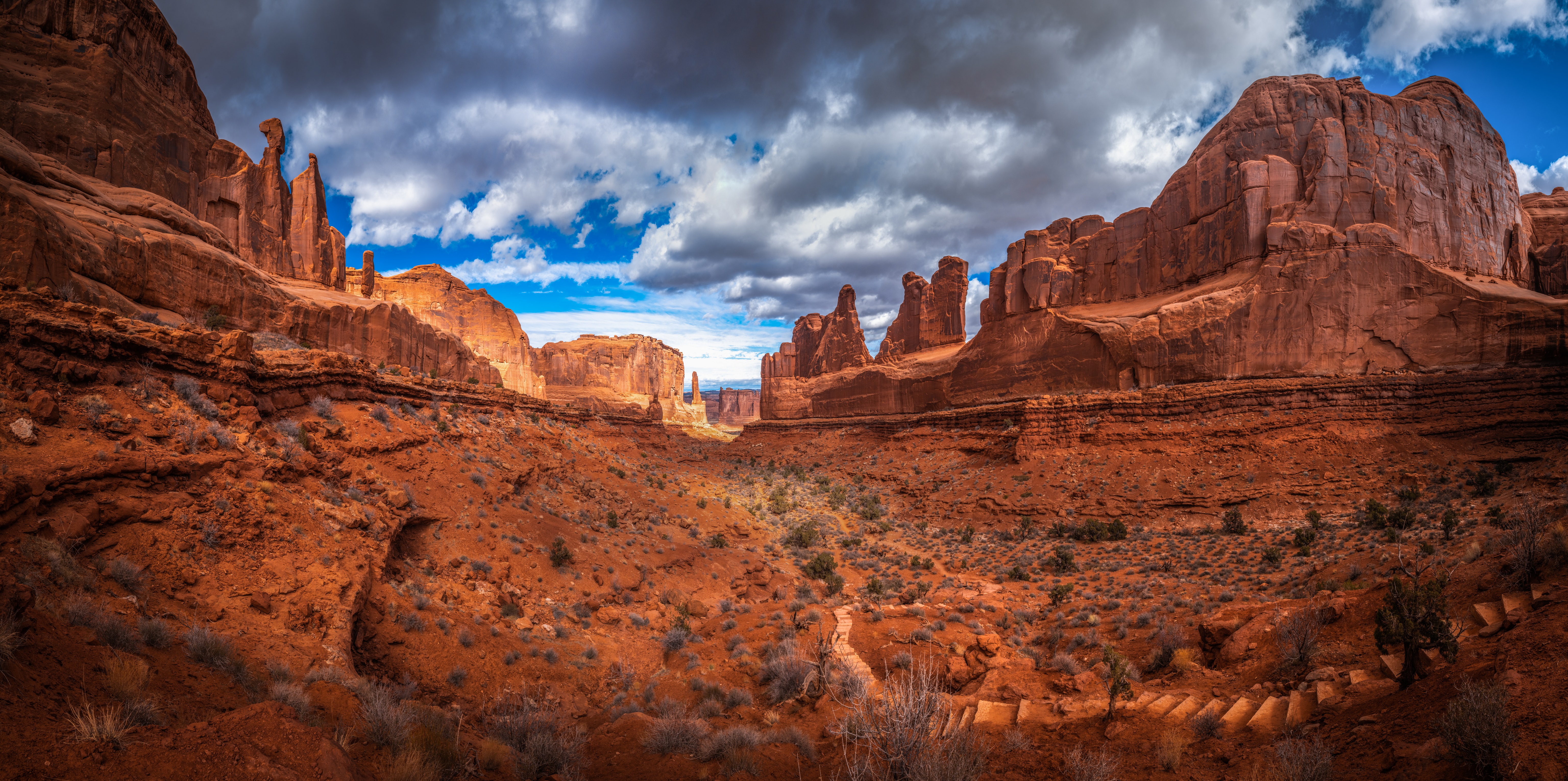 Arches National Park, USA, with dramatic clouds HD Wallpaper