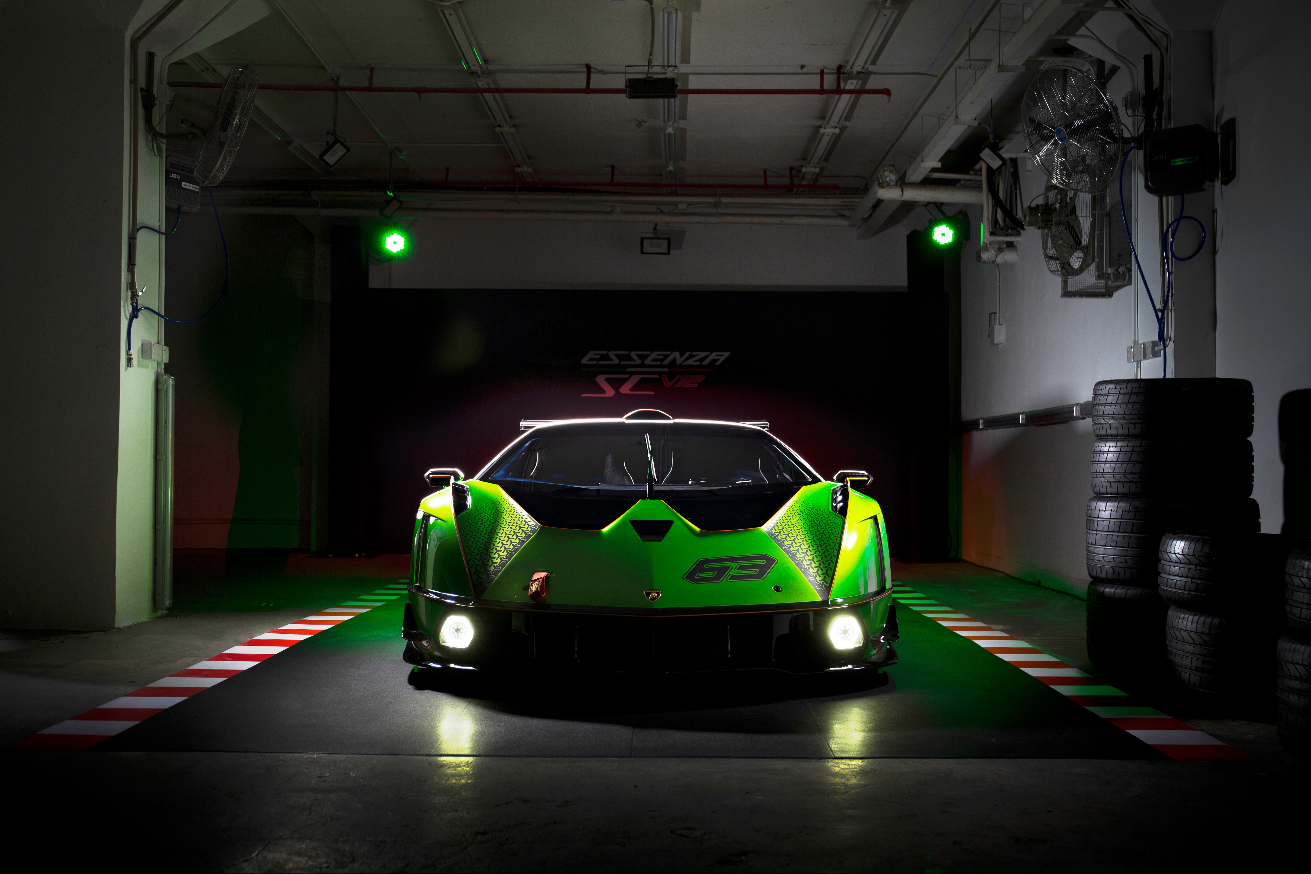 4K Lamborghini Essenza SCV12 Front View in Garage HD Wallpaper