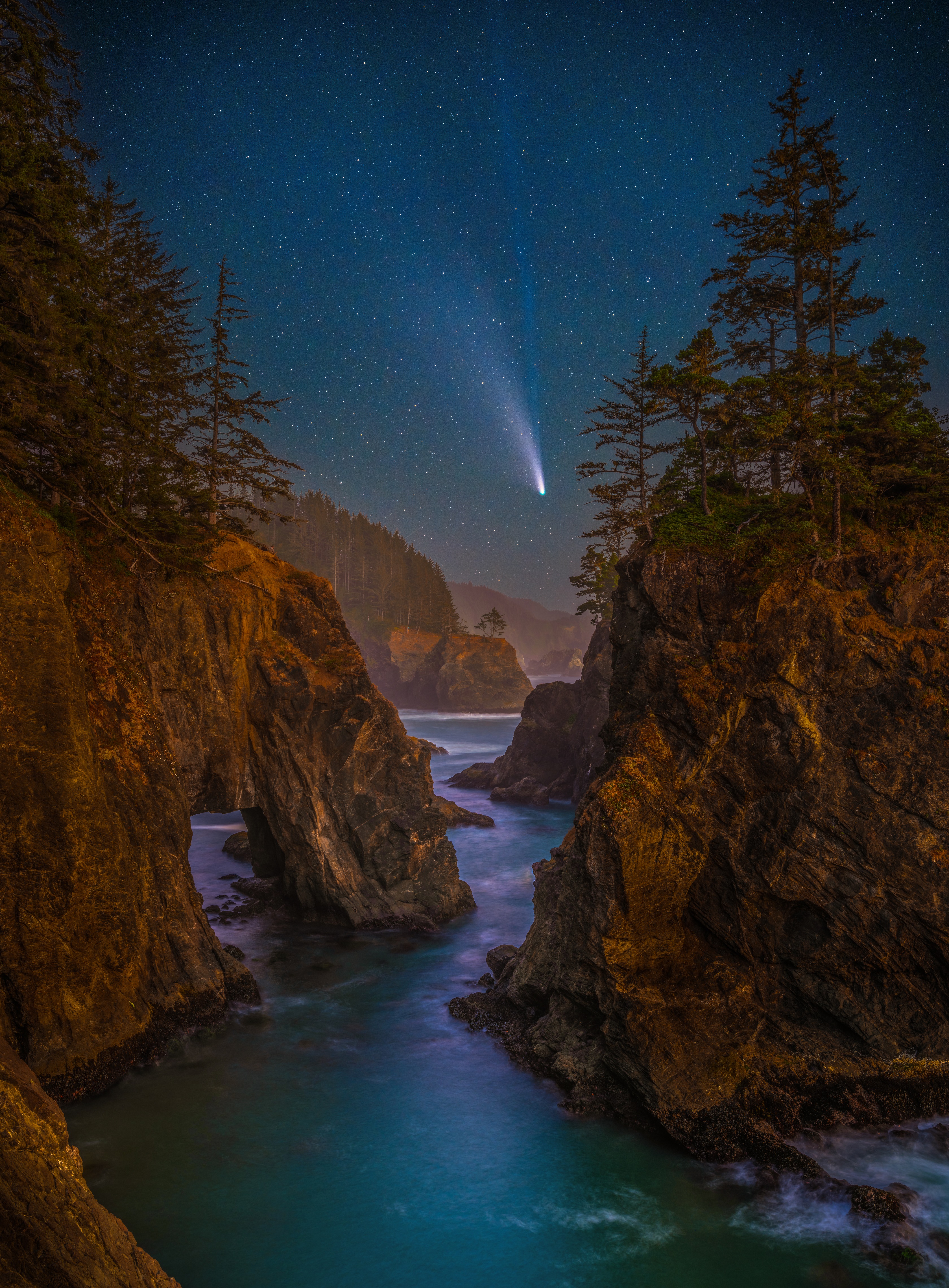 Comet over Oregon Coast at Night HD Phone Wallpaper