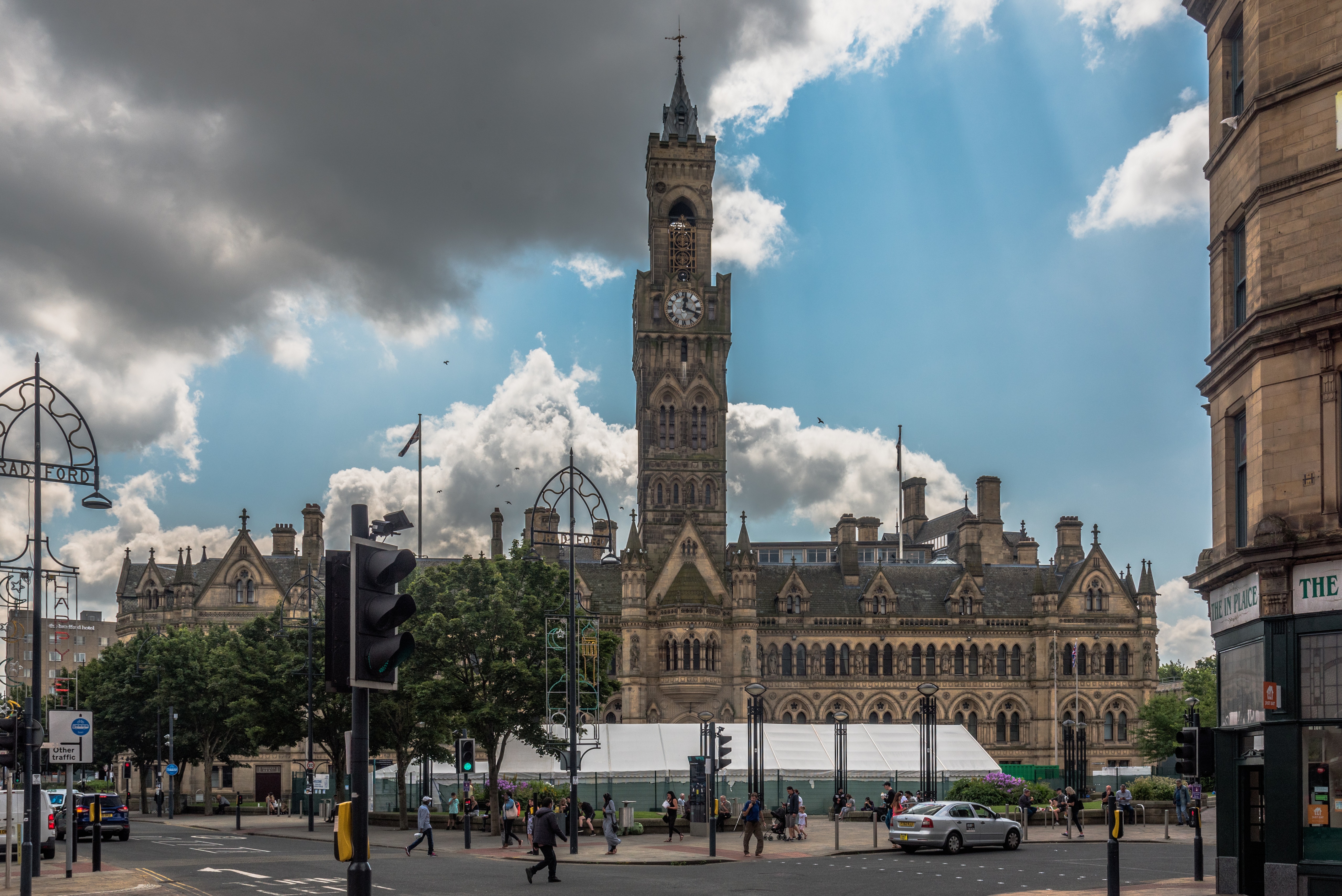 Bradford City Hall Clock Tower and Town Square HD Wallpaper