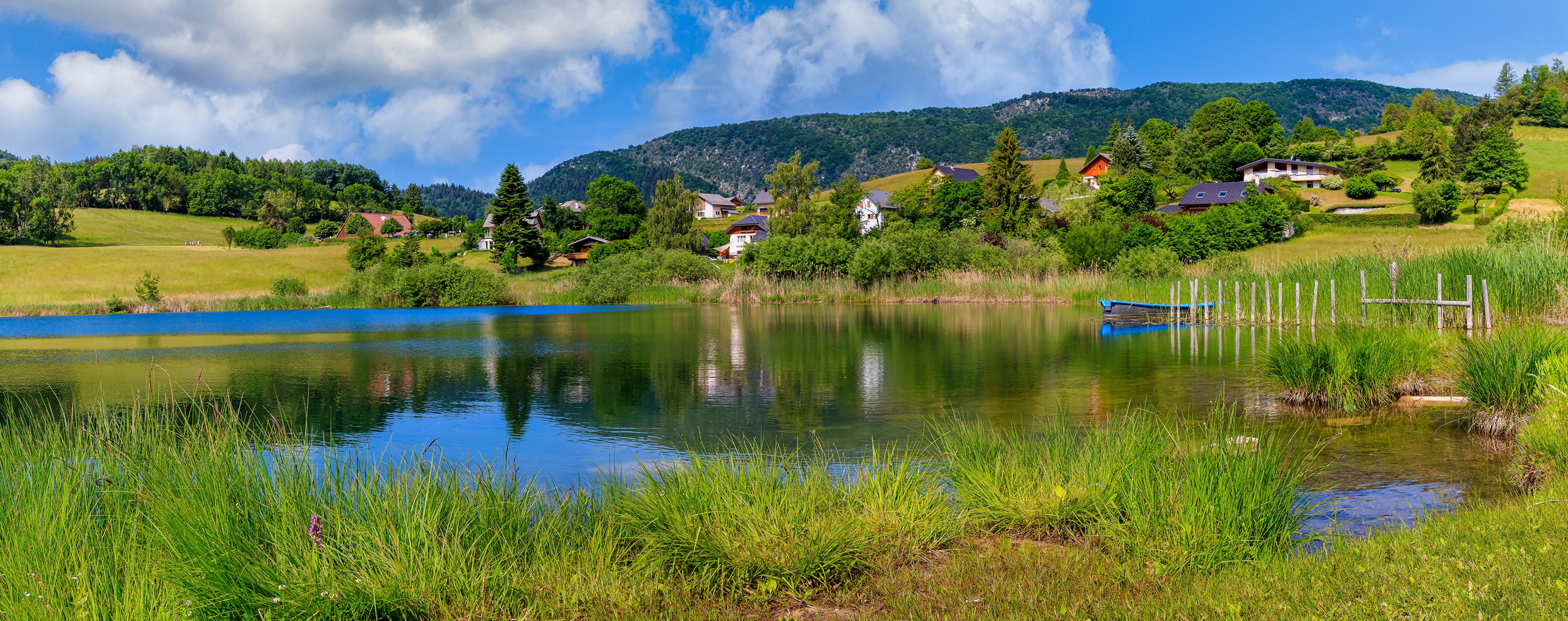 Lake and Mountains Panorama in La Thuile, France HD Wallpaper
