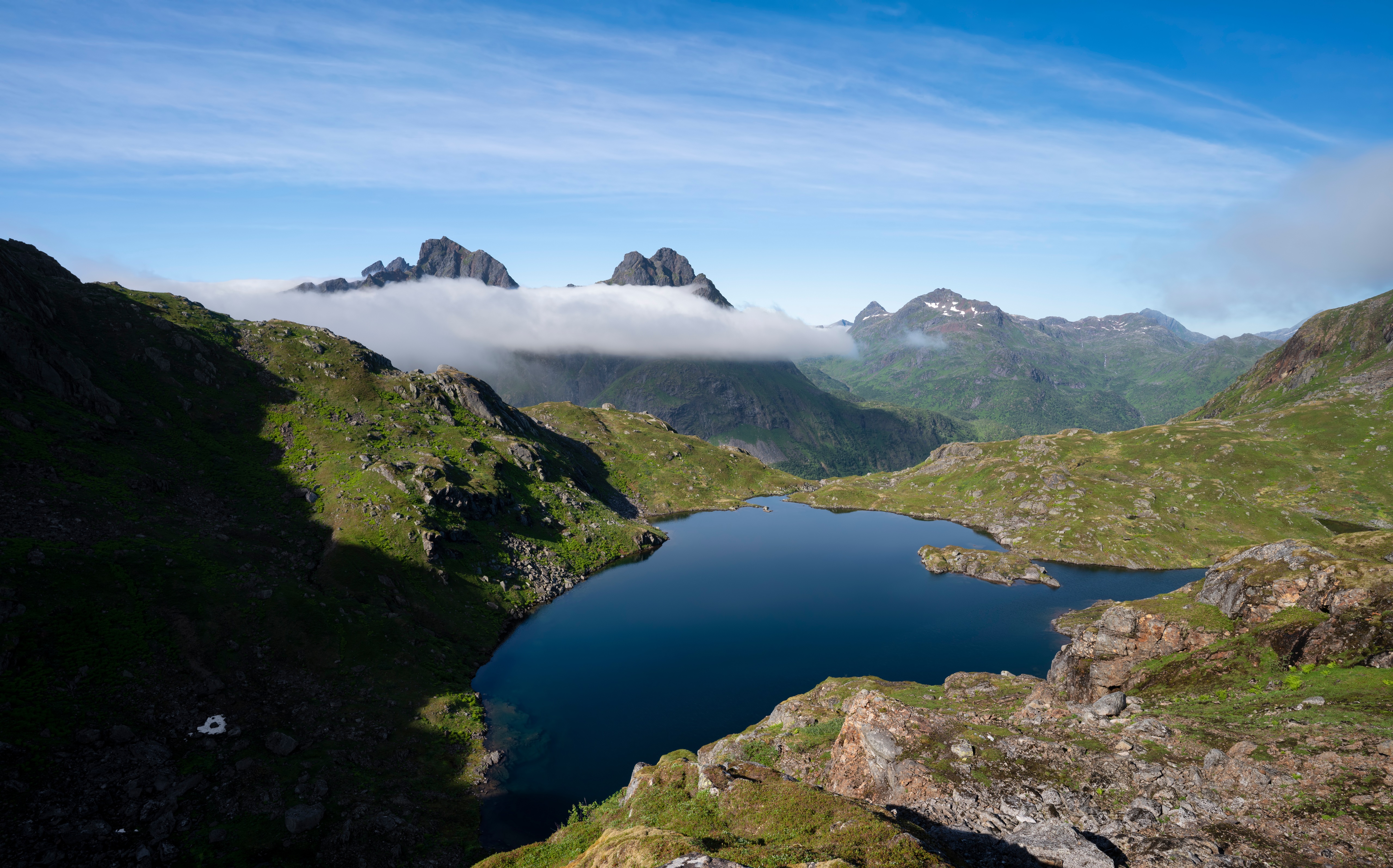 Mountains and Lake in Lofoten, Norway HD Wallpaper