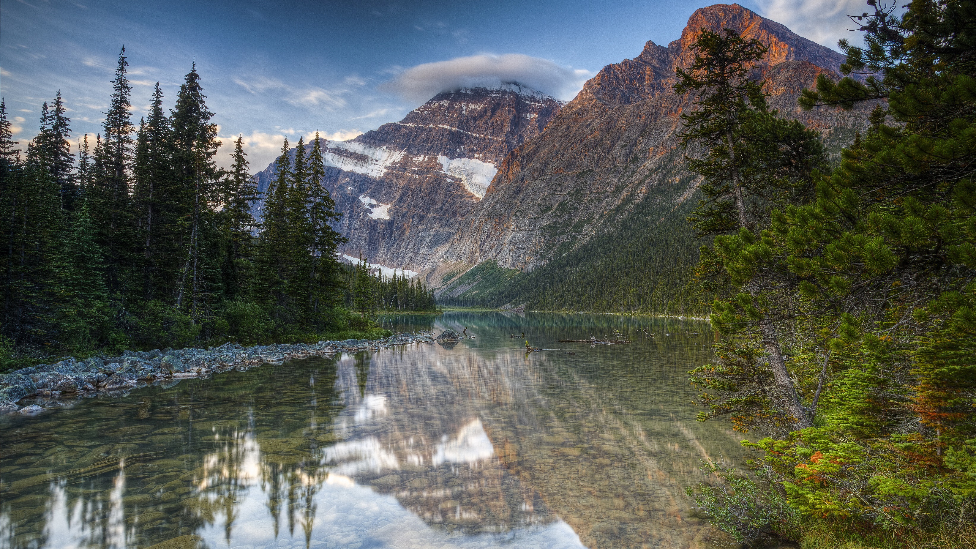 Mount Edith Cavell and lake in Jasper National Park, Canada HD Wallpaper