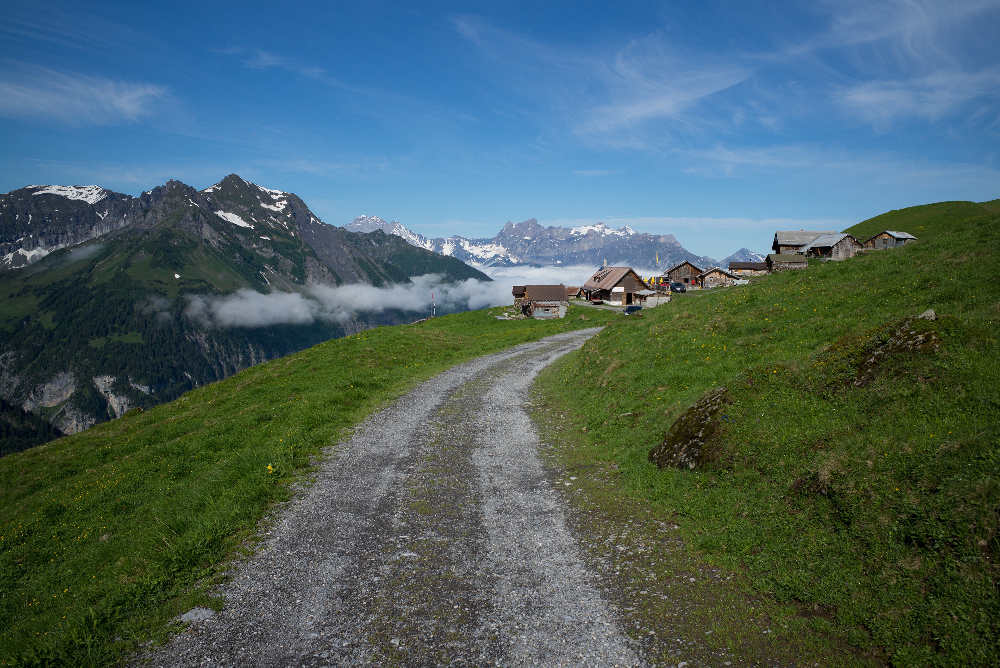 Heidmanegg Switzerland Mountains Road Houses Alps HD Wallpaper