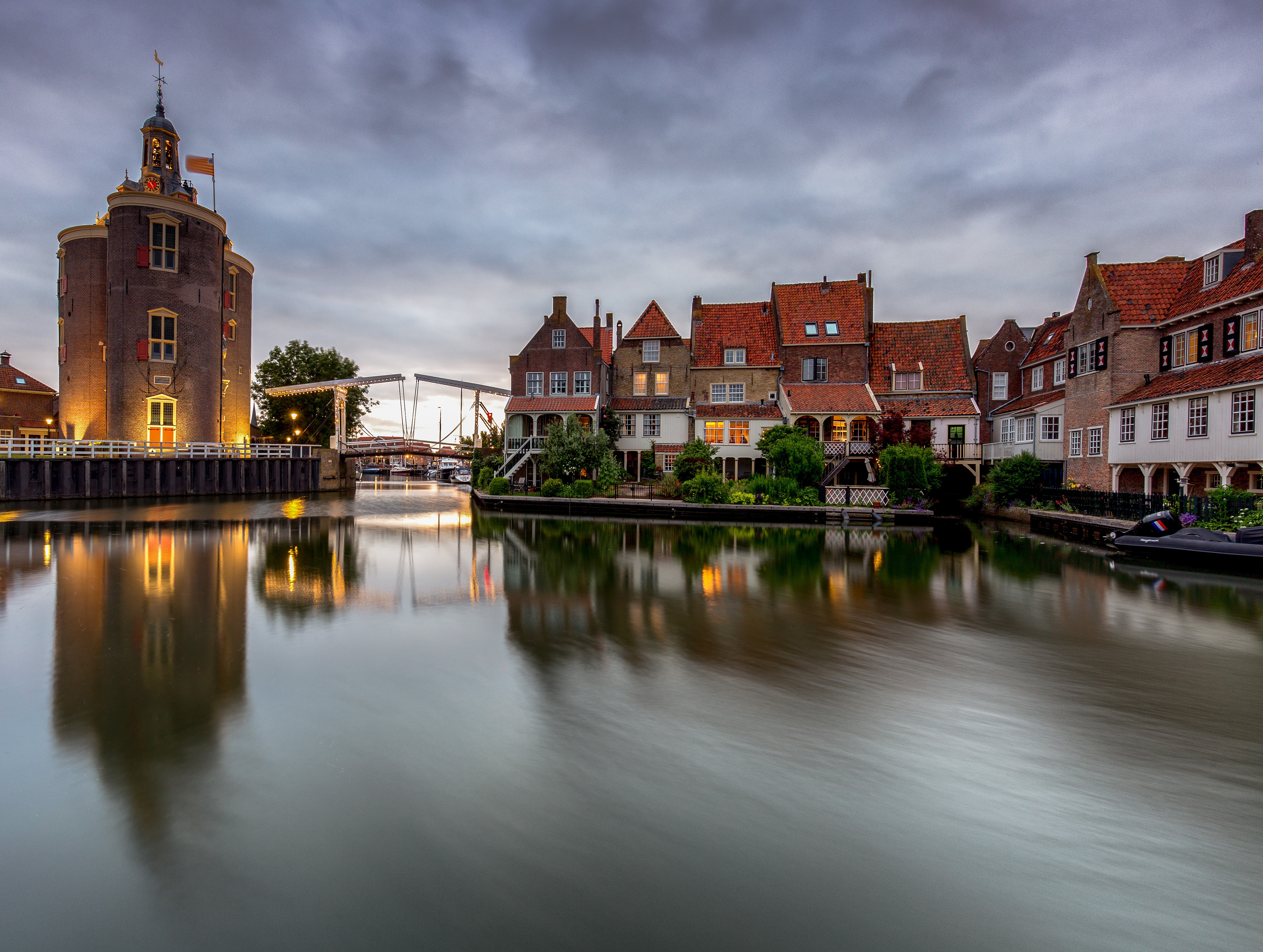 Enkhuizen, Netherlands Canal with Tower and Houses HD Wallpaper