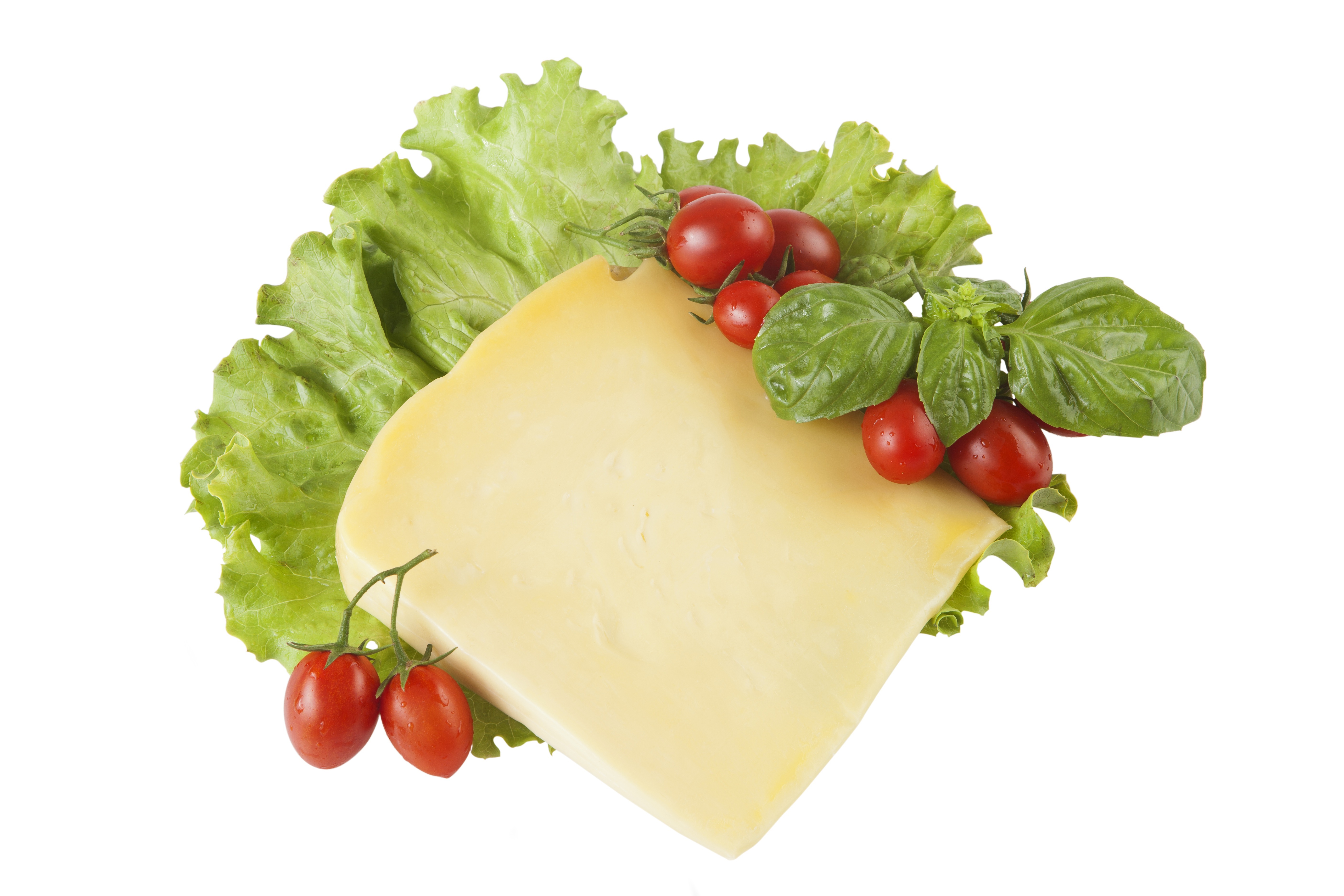 Cheese slice with cherry tomatoes and lettuce HD Wallpaper