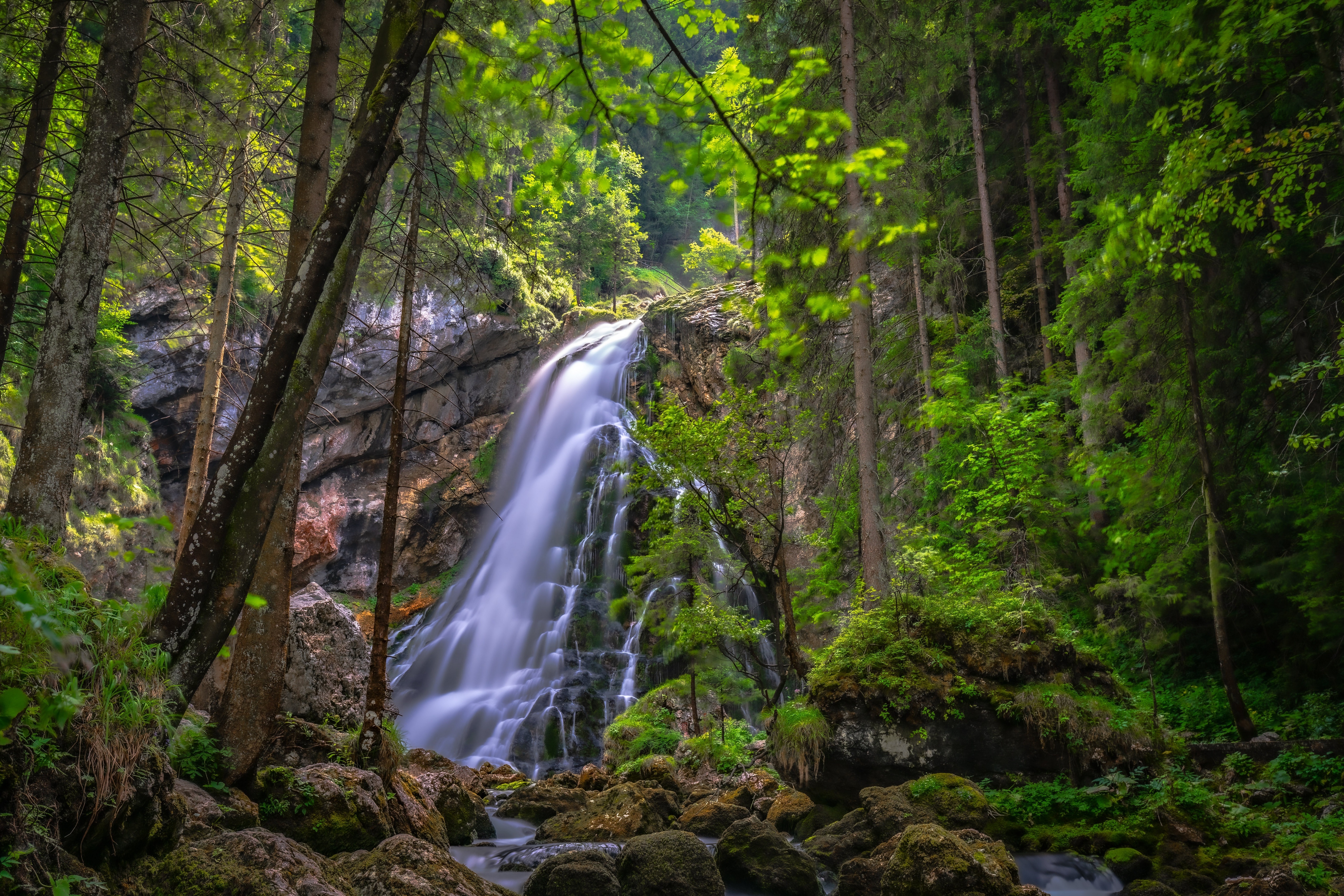 Golling Waterfall in Austria with Trees and Stones HD Wallpaper