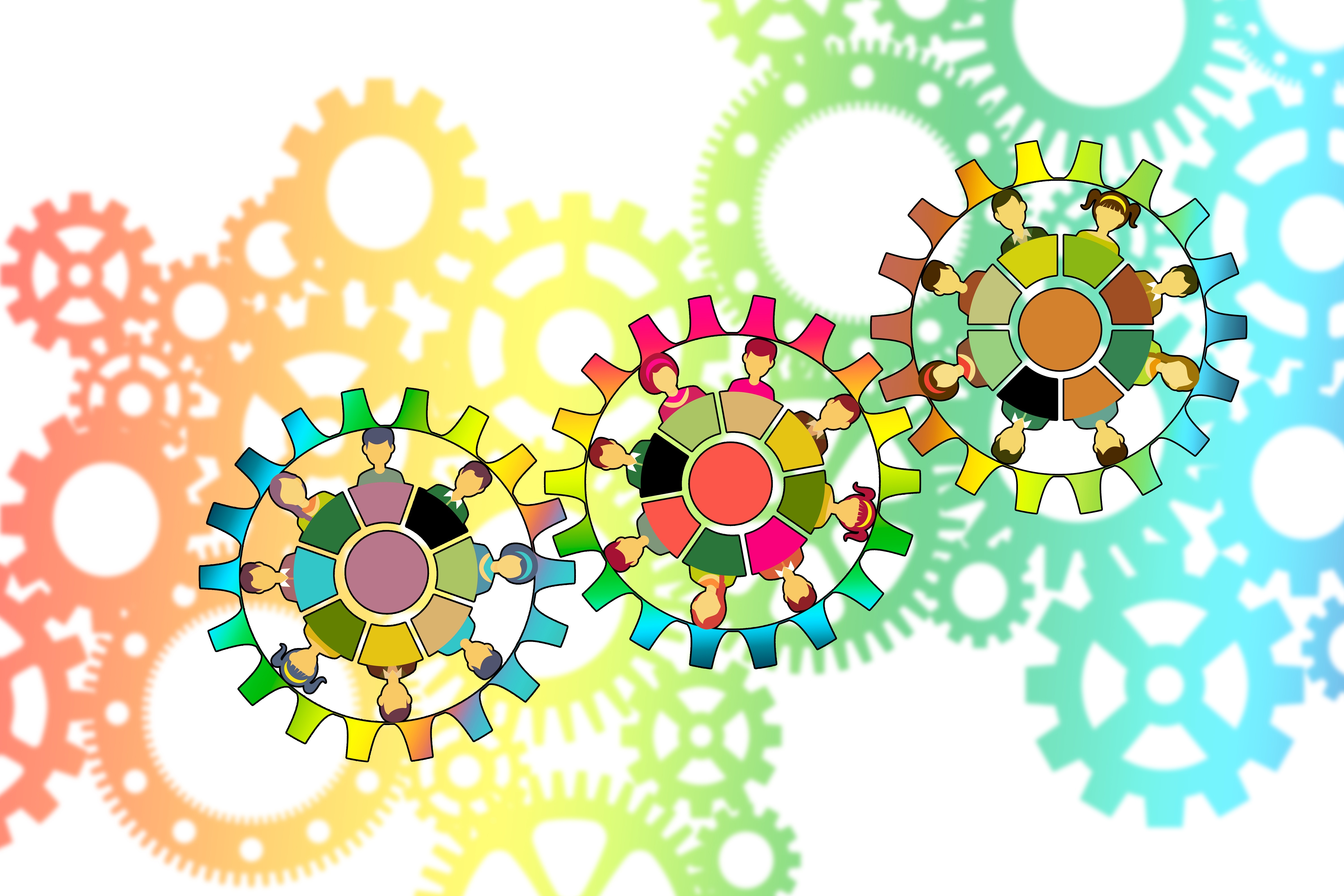 People working together in gears HD Wallpaper