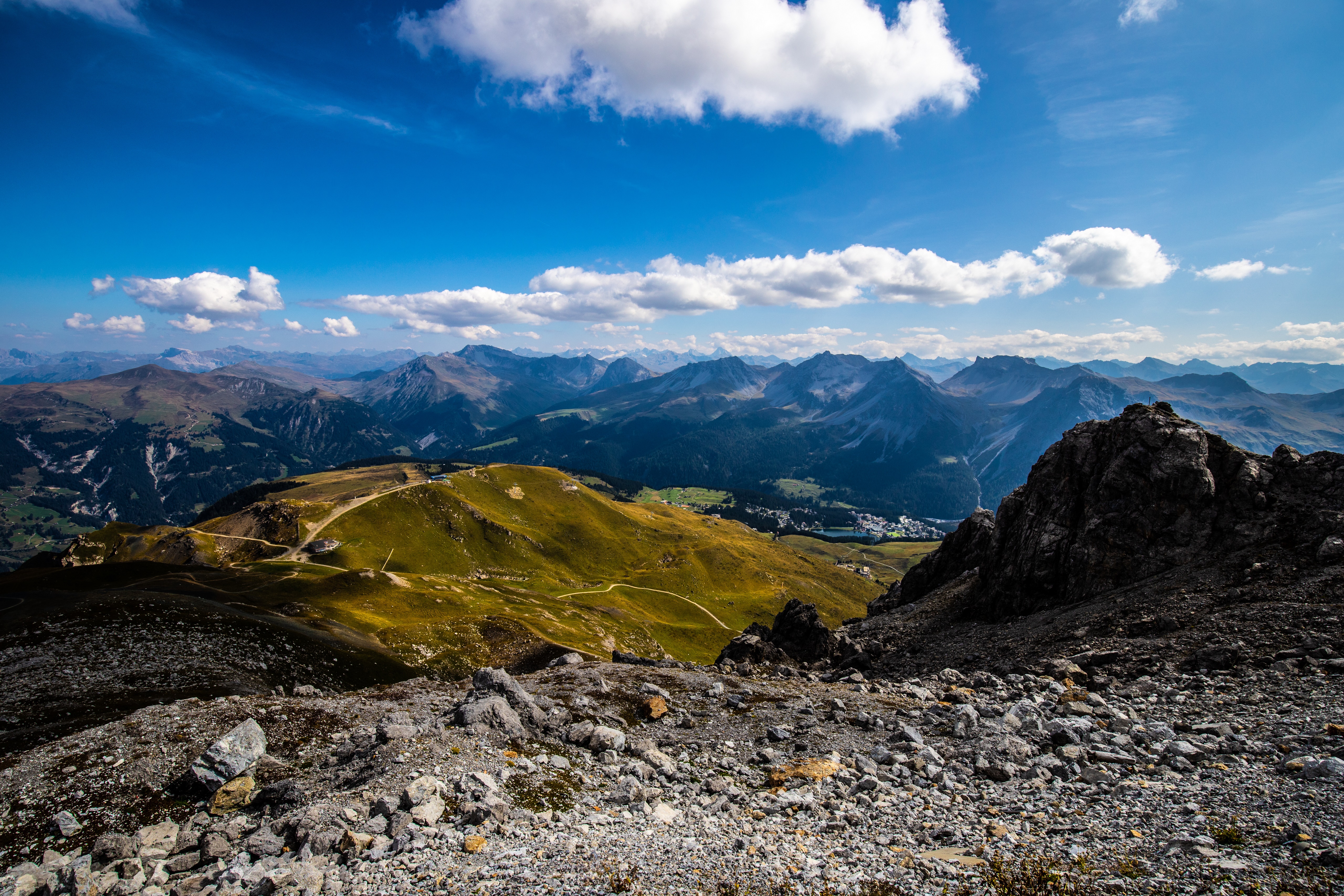 Arosa, Switzerland: Mountain Landscape with Clouds HD Wallpaper