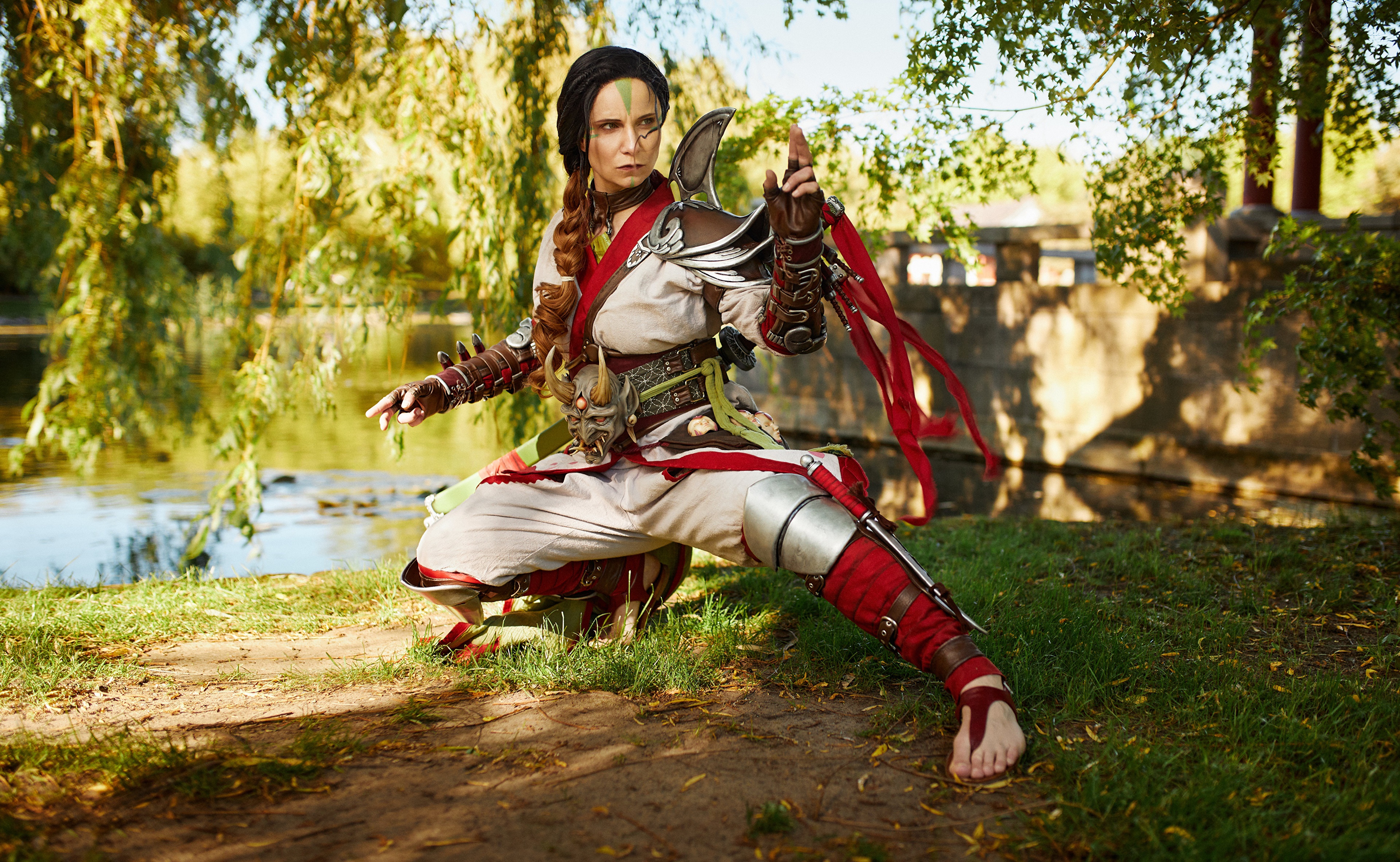 Kunoichi in Armor Posing by Water HD Wallpaper