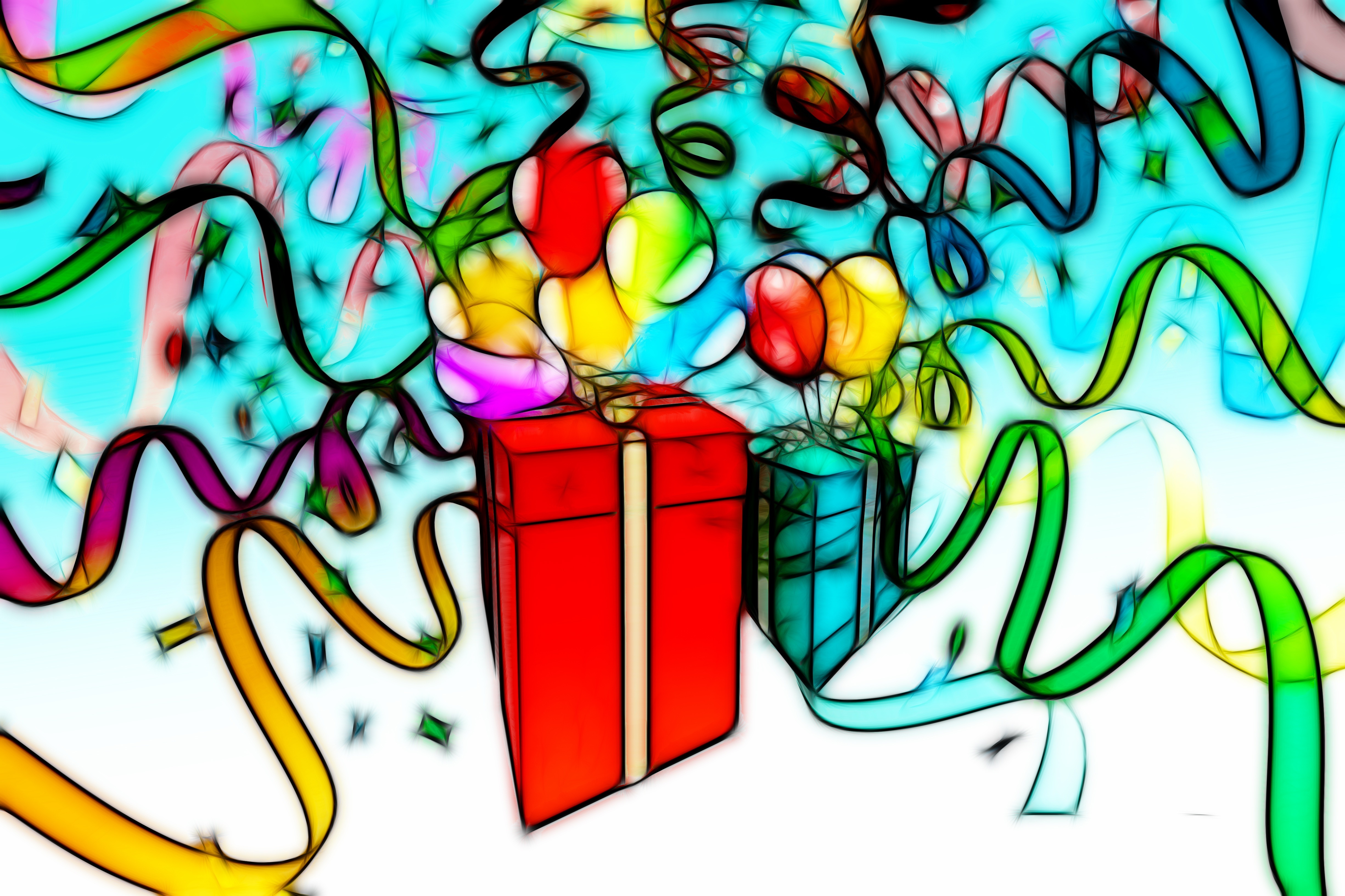Birthday Gifts with Balloons and Ribbons HD Wallpaper