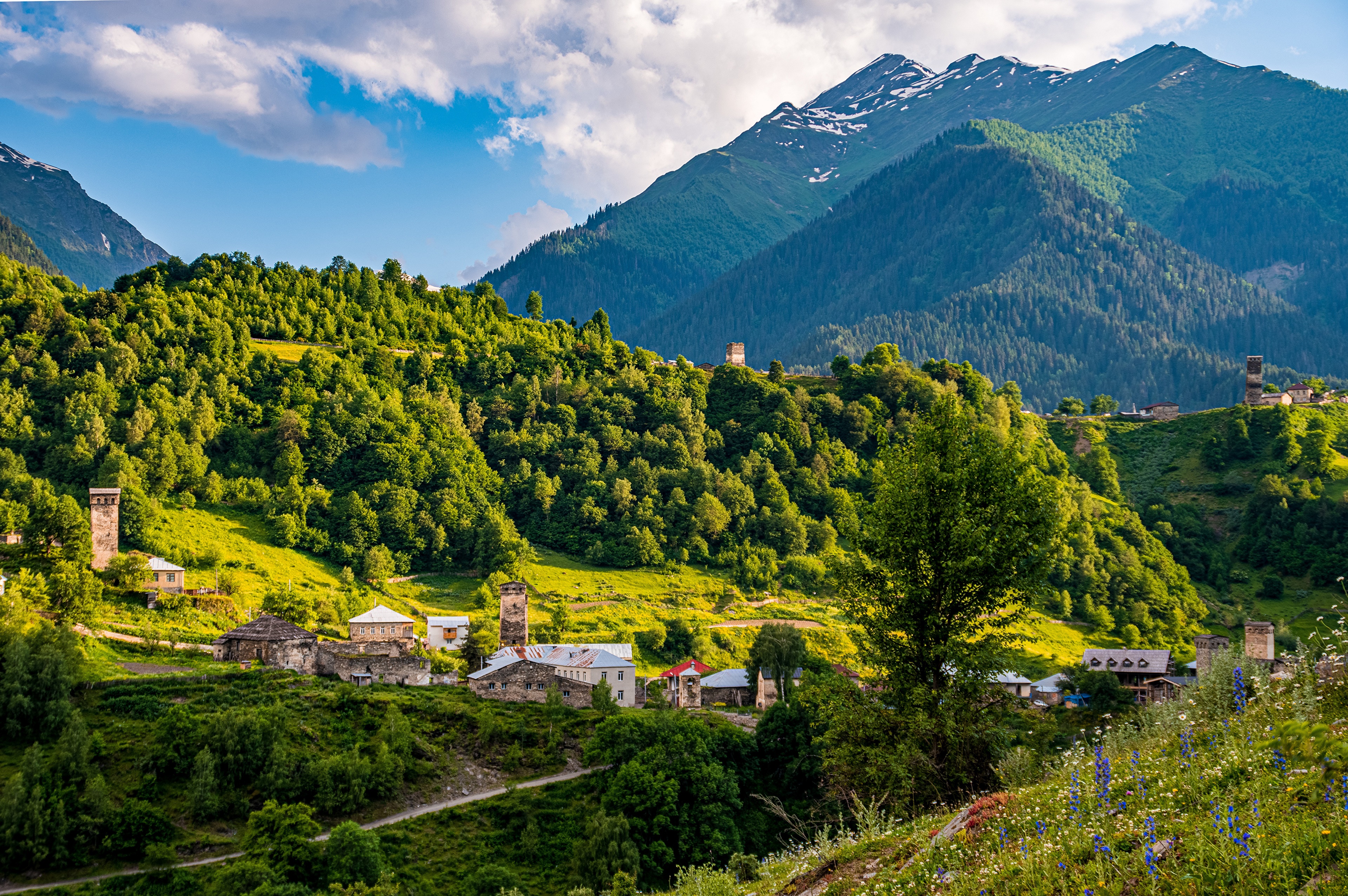 Svaneti, Georgia: Mountain Village with Stone Towers HD Wallpaper