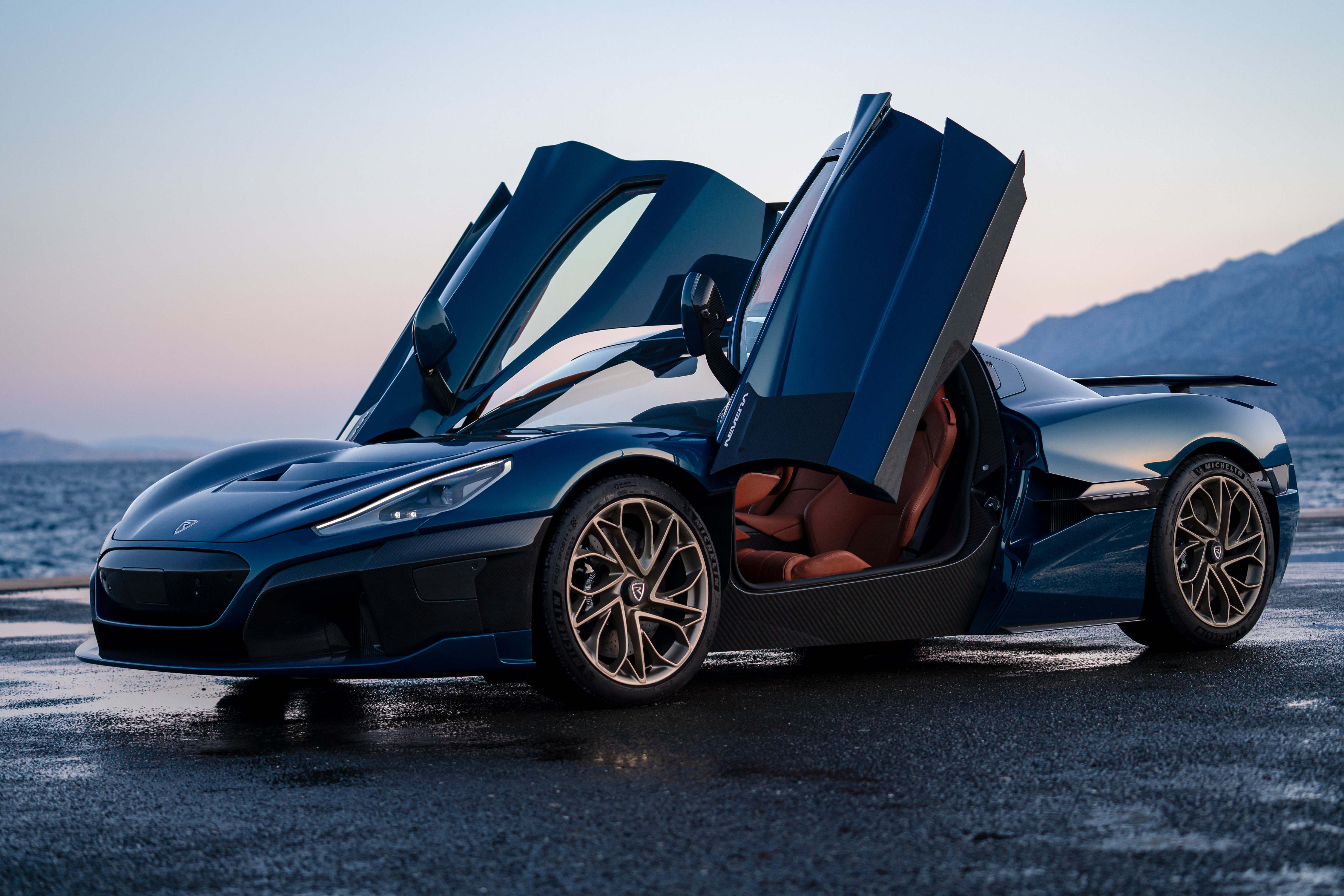 4K Blue Rimac Nevera with Doors Open HD Wallpaper