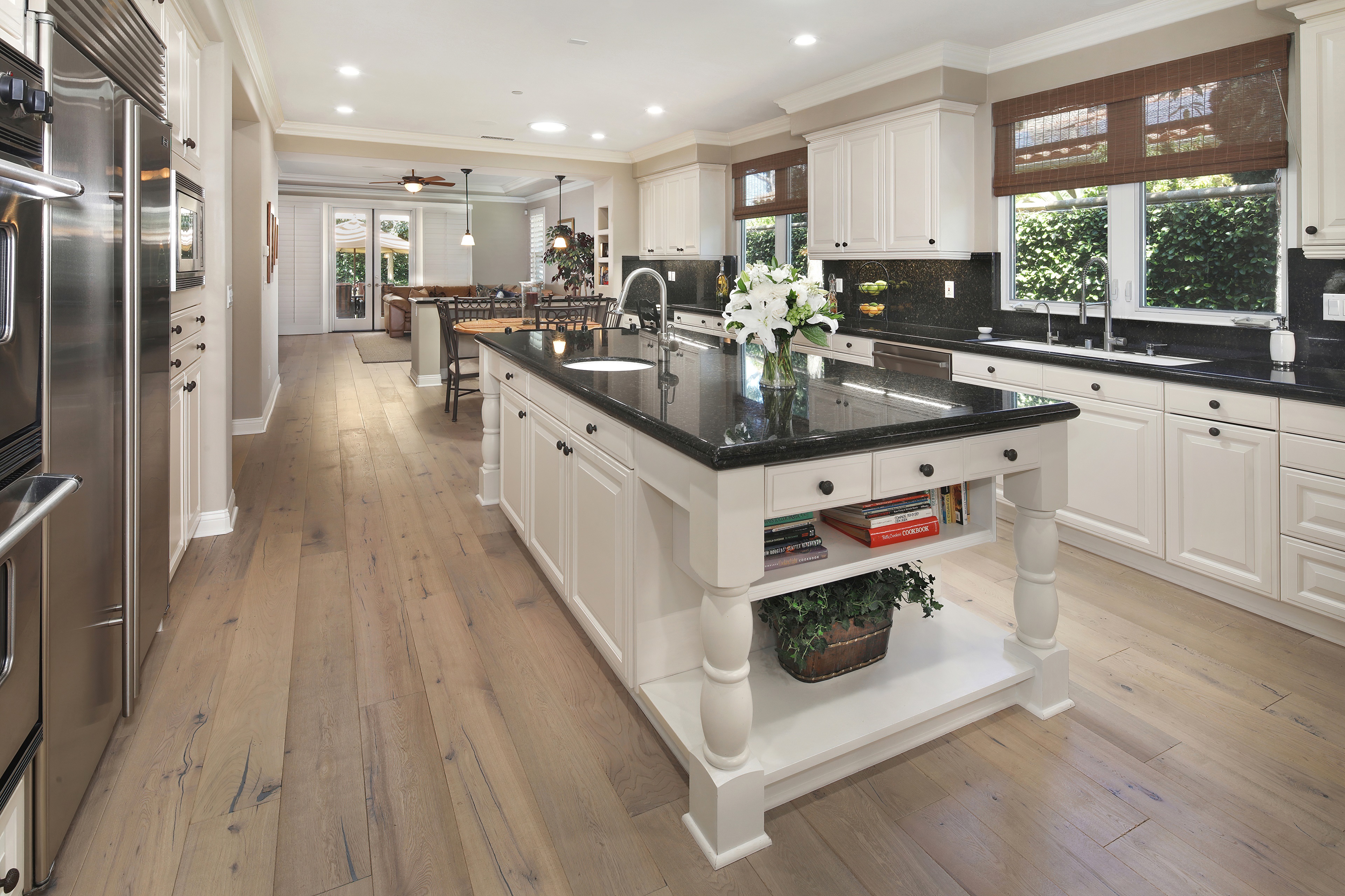 Kitchen with Island and Living Area HD Wallpaper