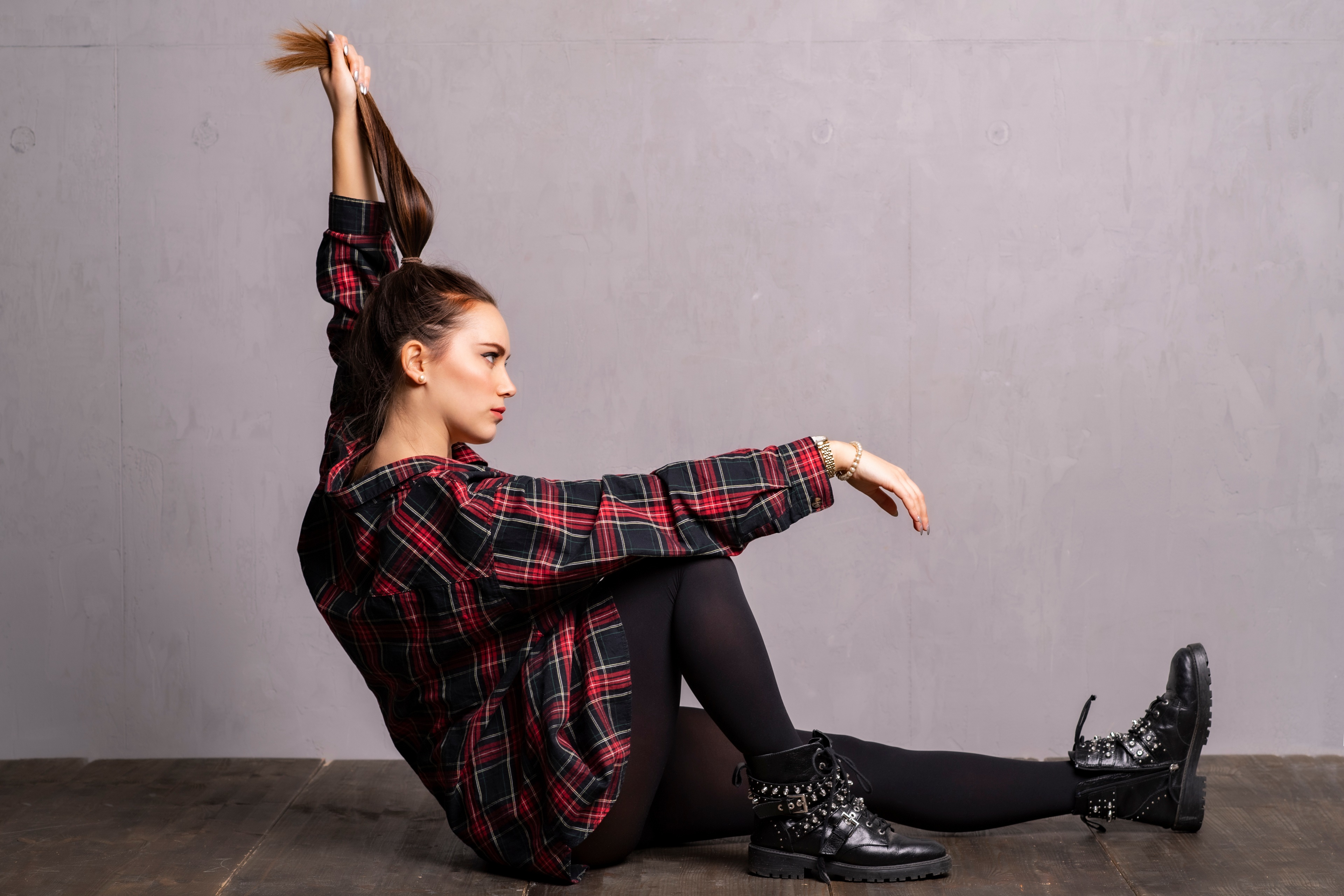 Woman in Plaid Shirt and Boots HD Wallpaper