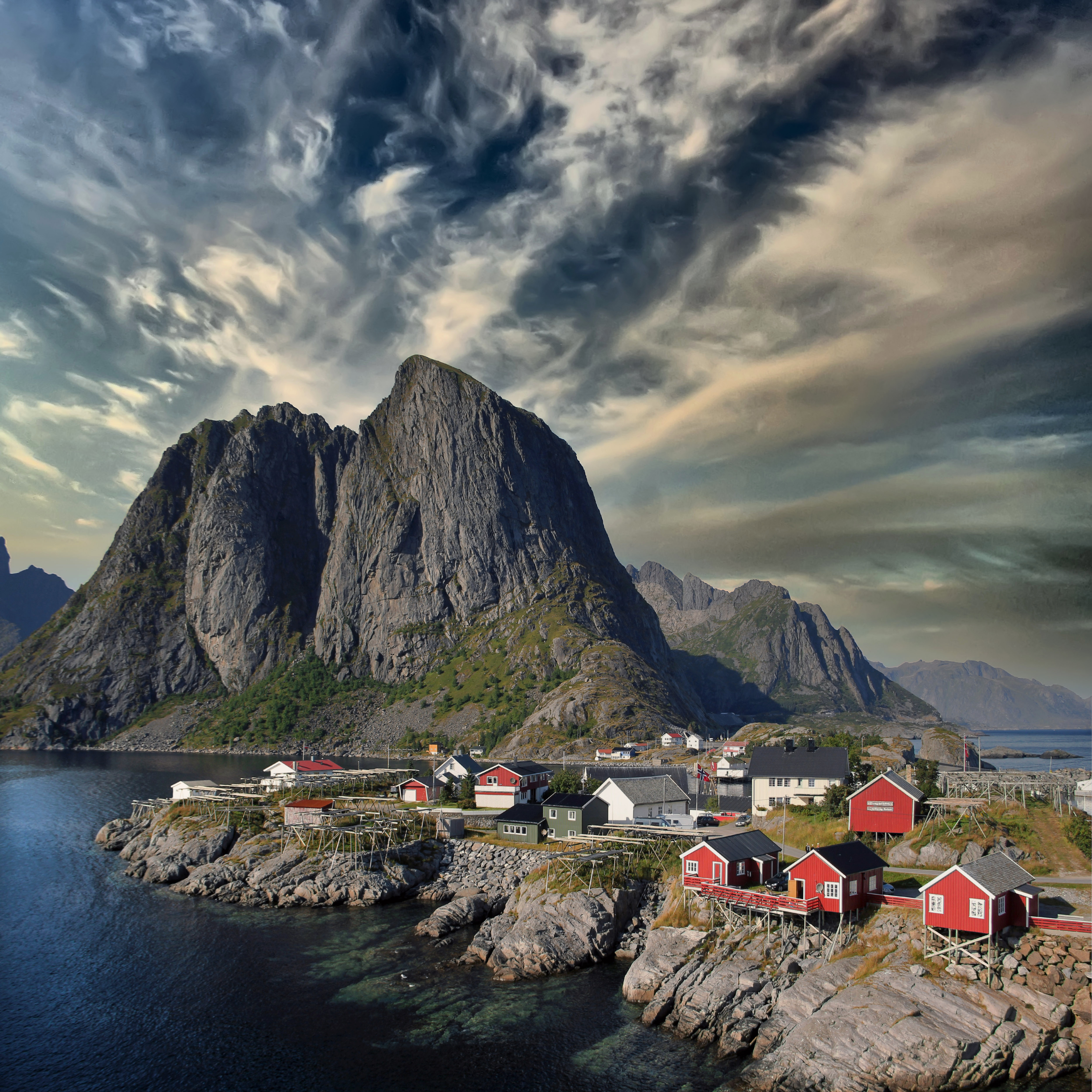 Norway Lofoten Mountains and Houses HD Wallpaper
