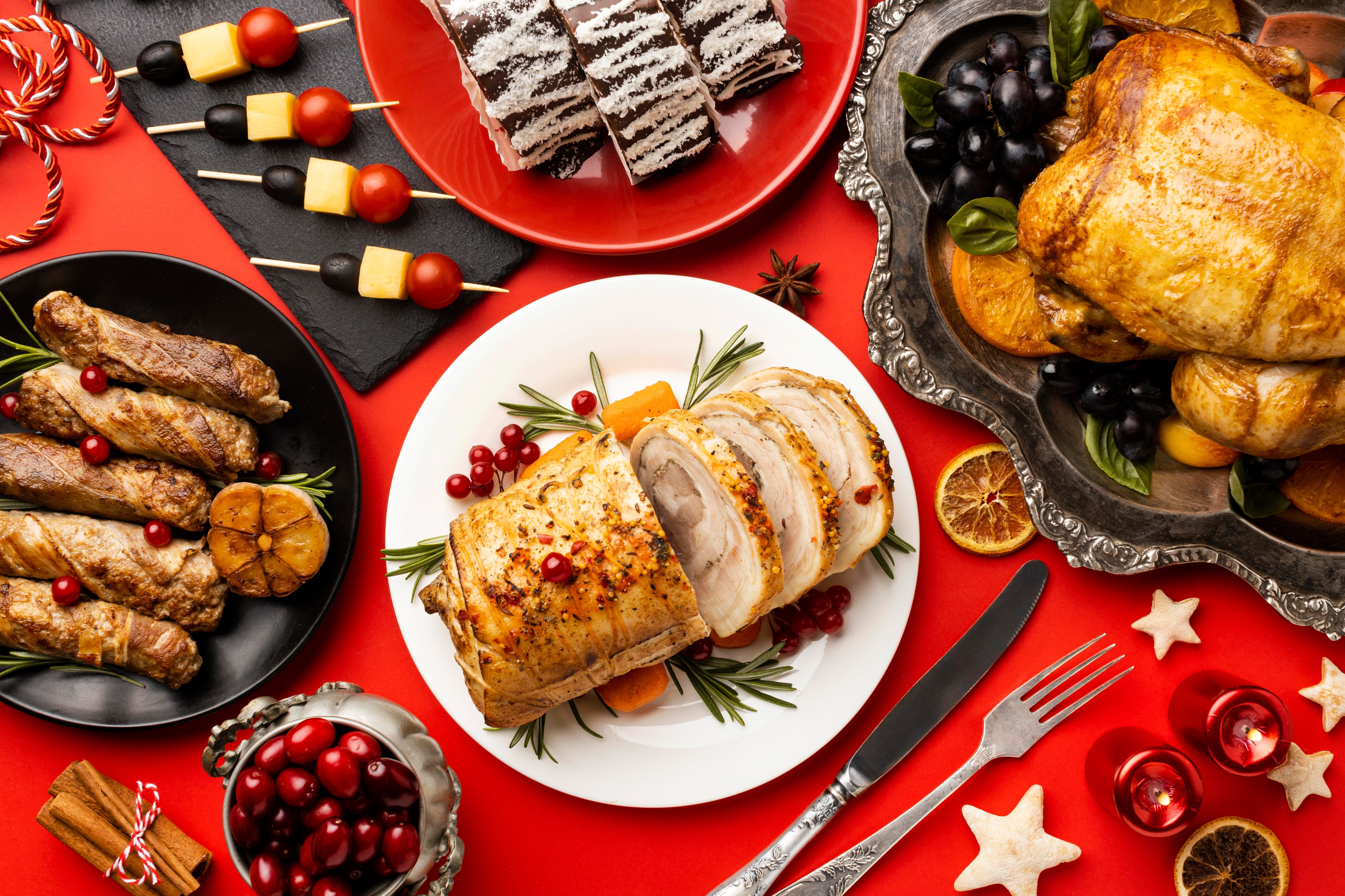 Christmas Dinner with Roast Chicken and Sides HD Wallpaper