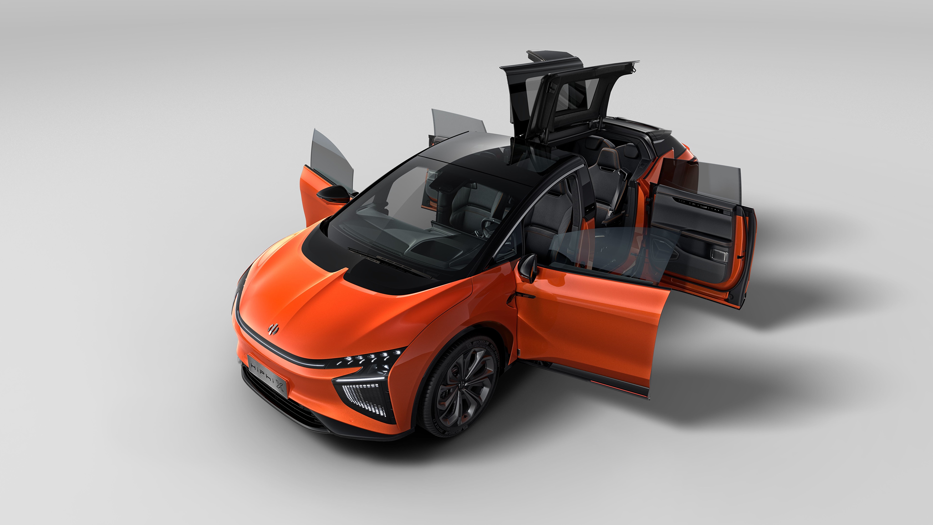 4K Orange HiPhi X Crossover with Opened Doors HD Wallpaper