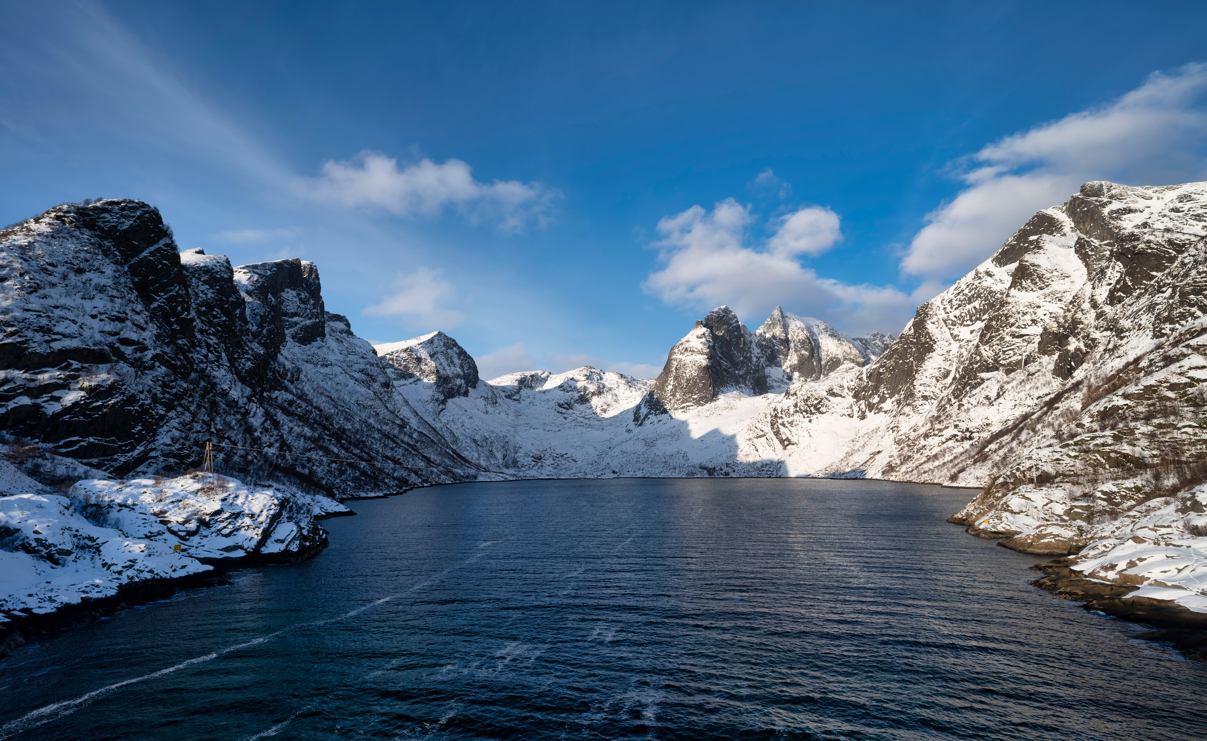 Djupfjorden Fjord in Norway with Snow-Capped Mountains HD Wallpaper