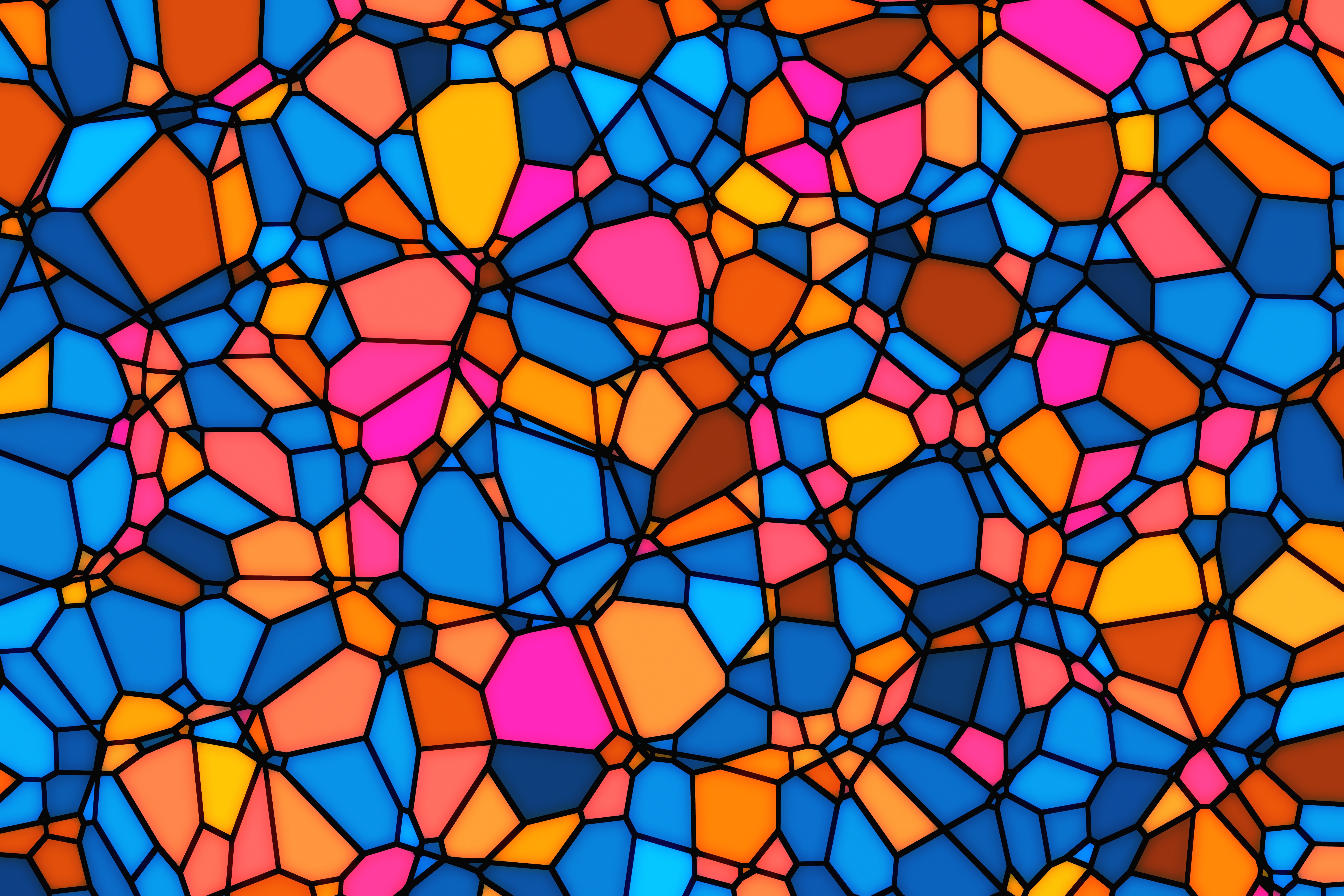 Multicolor mosaic texture with black outlines HD Wallpaper