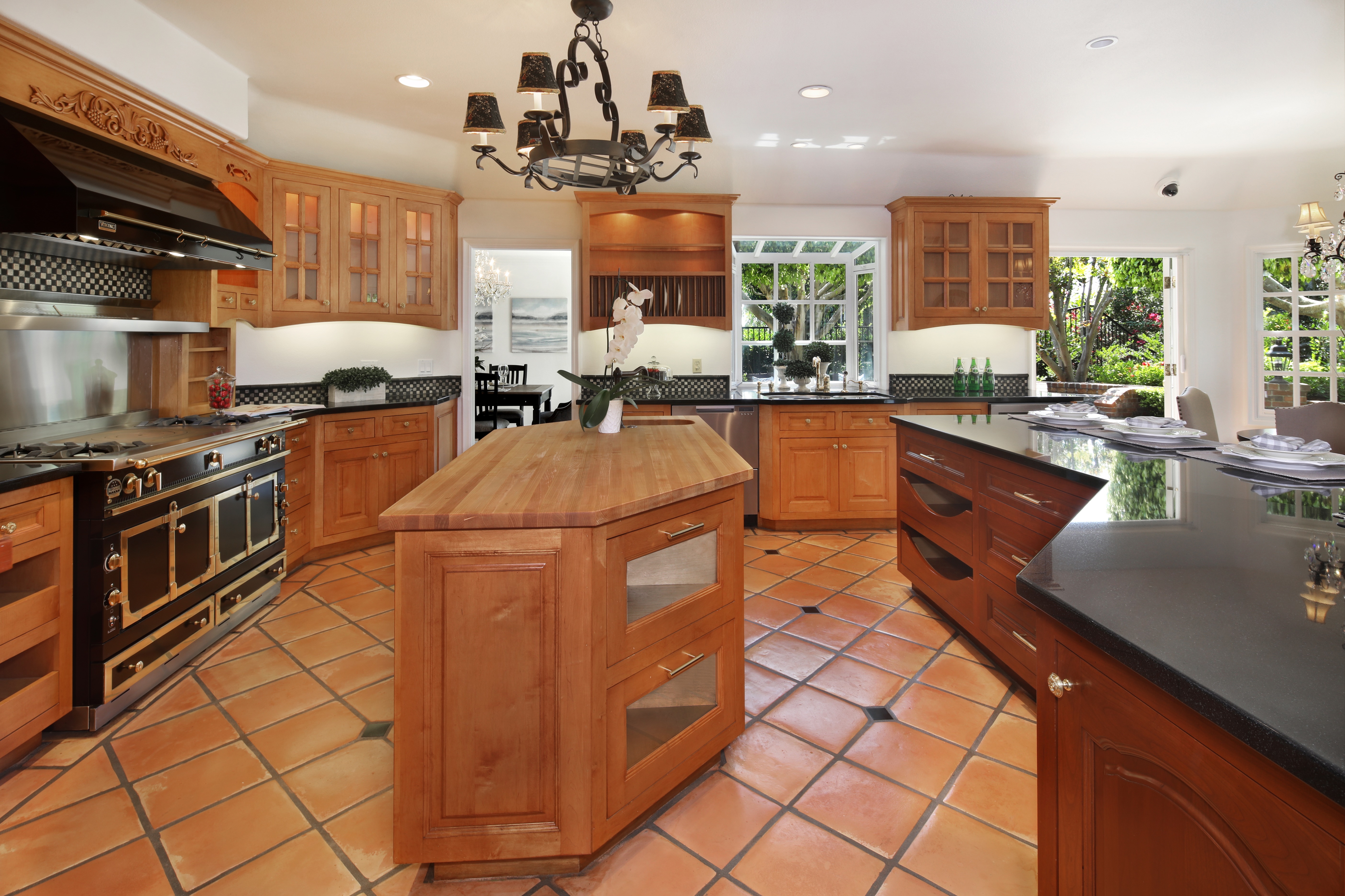 Kitchen Interior Design with Chandelier and Table HD Wallpaper