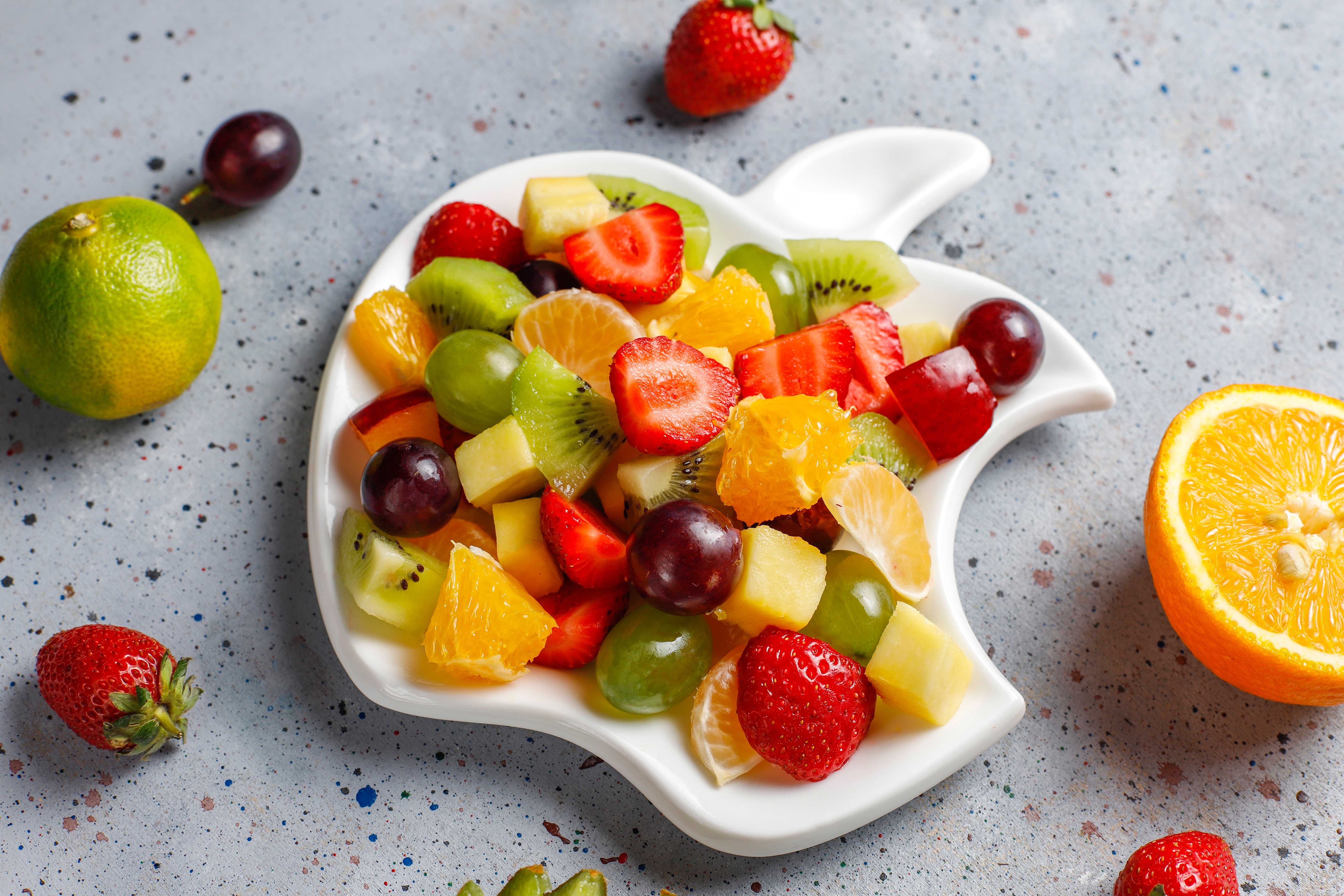 Fruit Salad with Strawberries, Grapes, Kiwi, and Orange HD Wallpaper