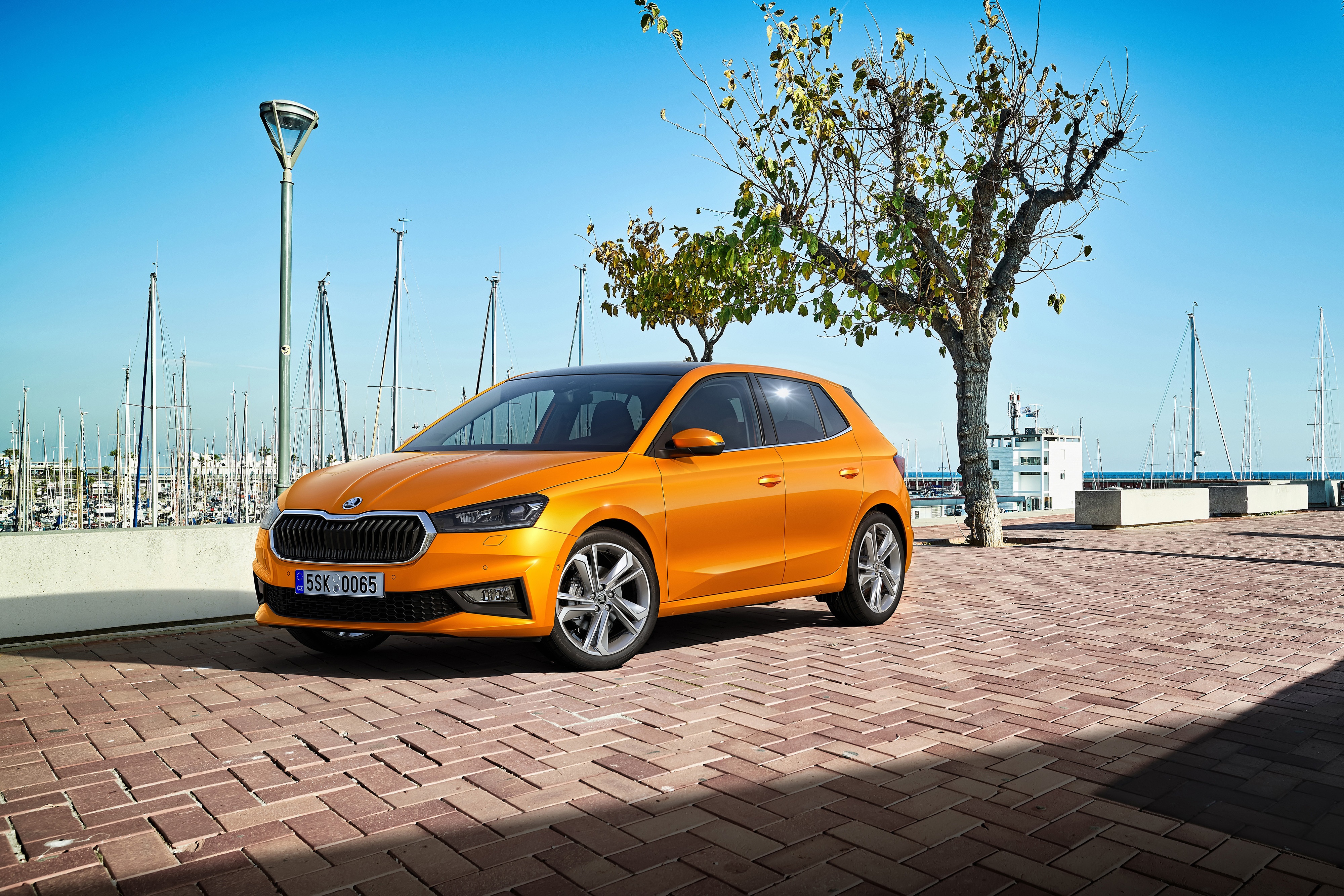 Orange 2021 Skoda Fabia Metallic HD Wallpaper