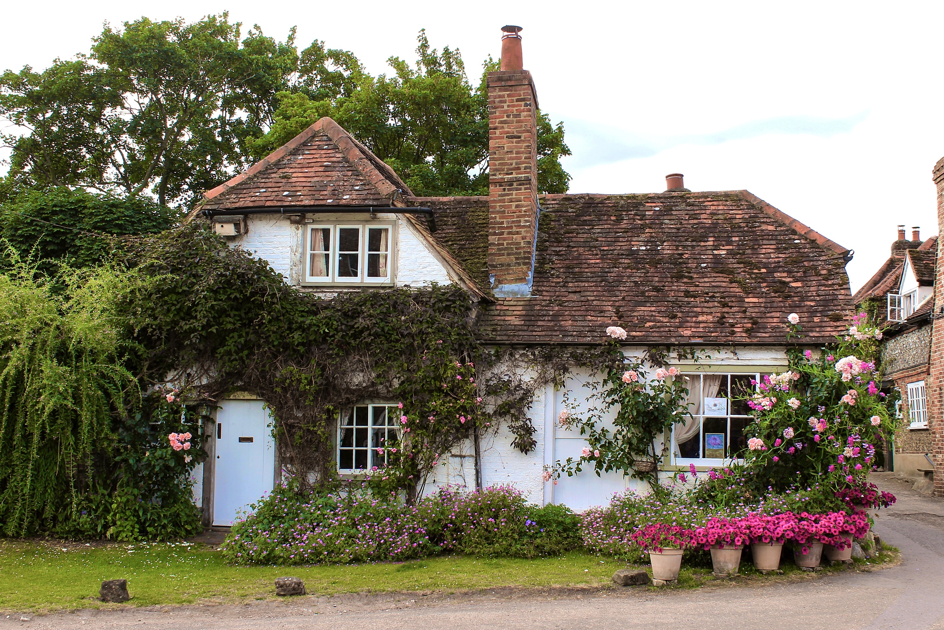 Charming cottage with roses in Turville village, Buckinghamshire HD Wallpaper