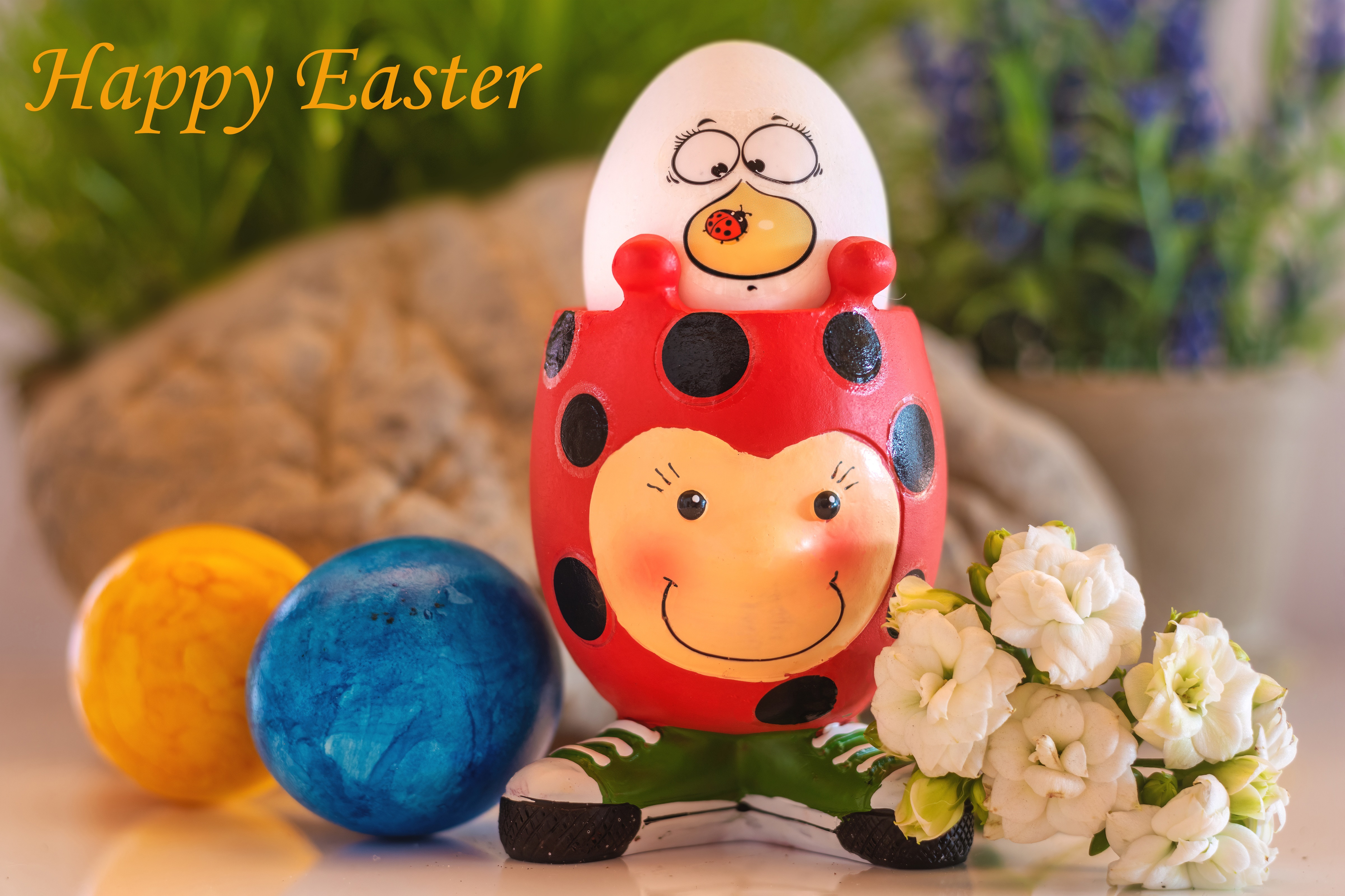 Happy Easter Egg Decoration with Flowers HD Wallpaper