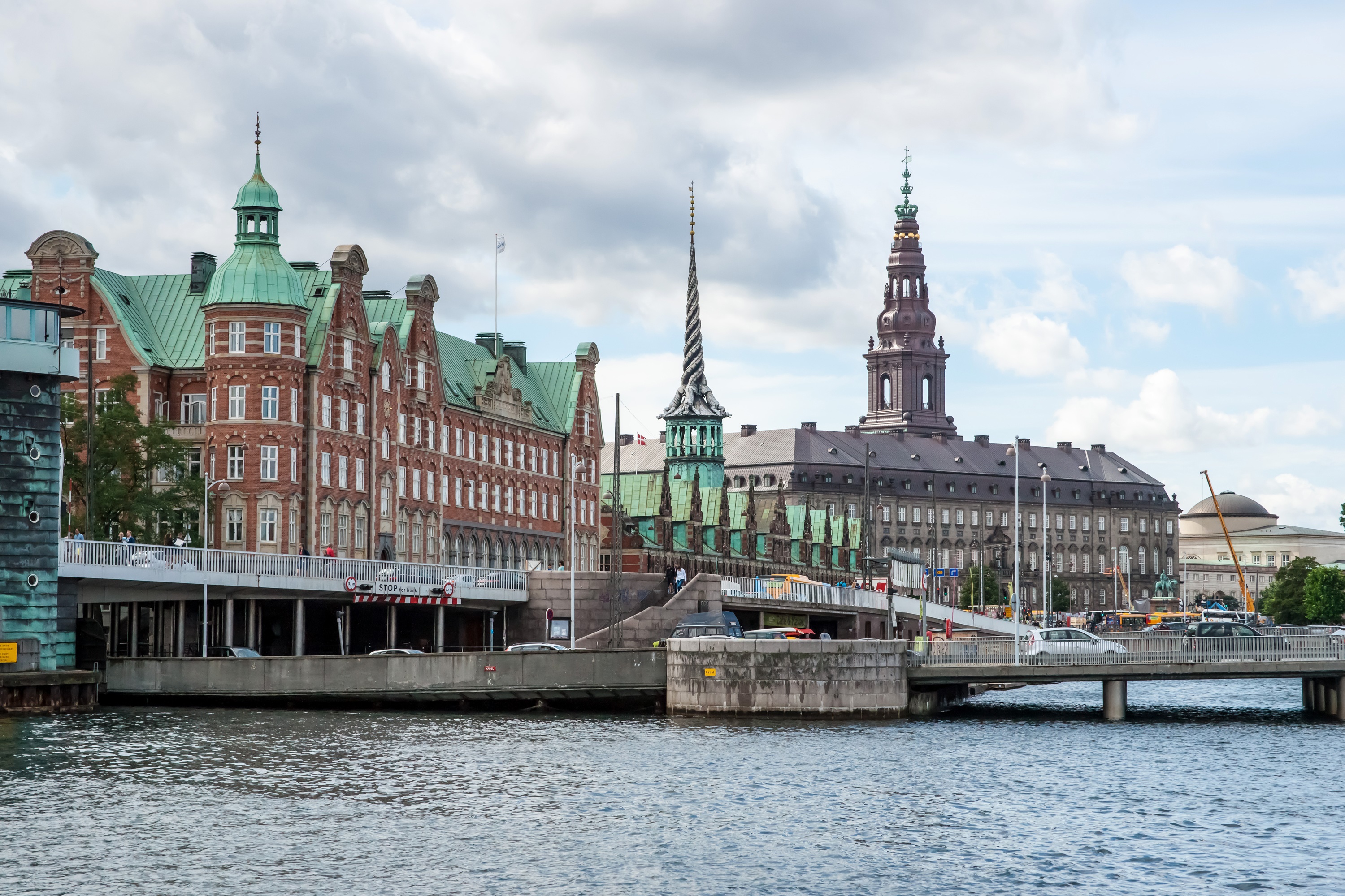 Buildings and bridges over a canal in Copenhagen, Denmark HD Wallpaper