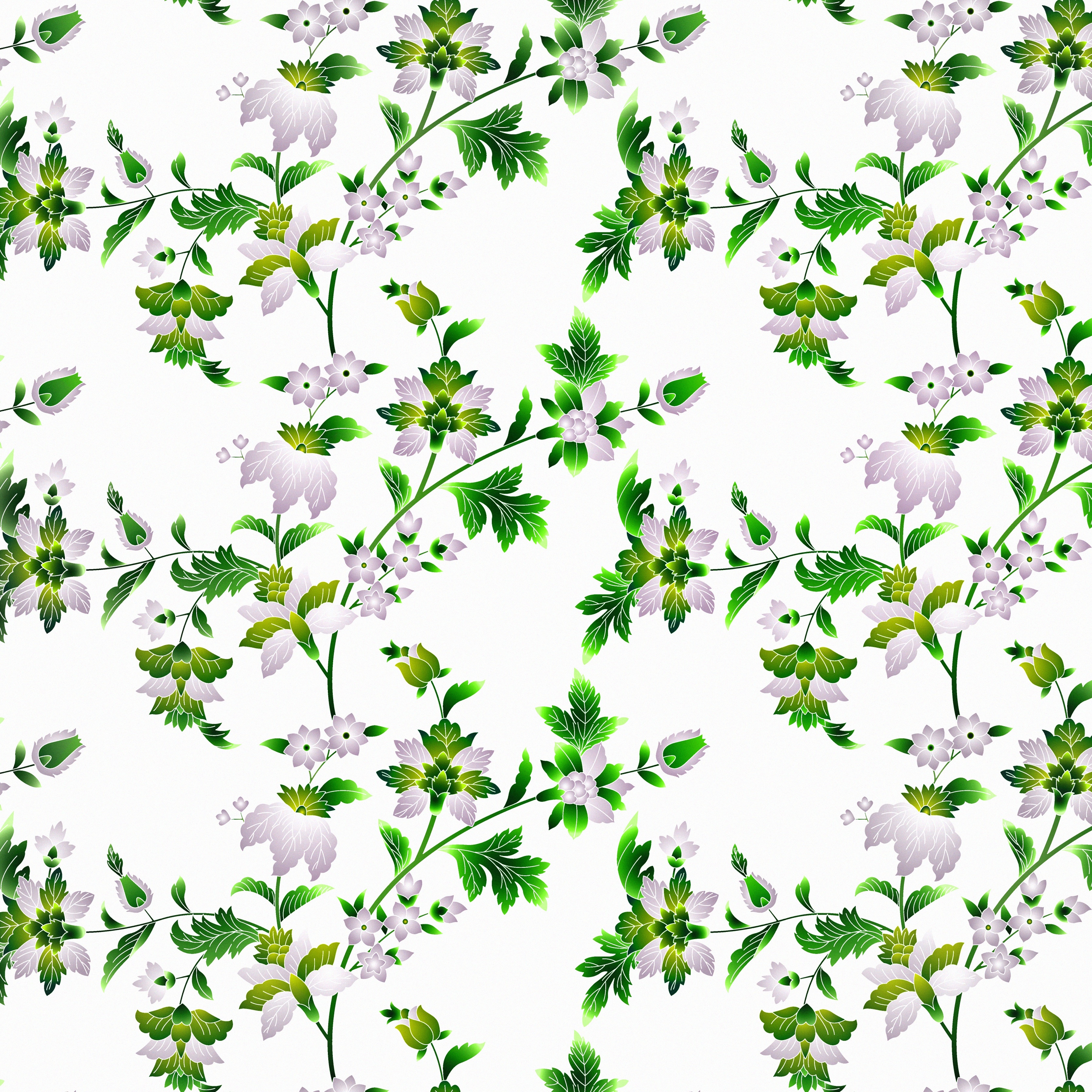 Floral pattern with green branches and purple flowers HD Wallpaper