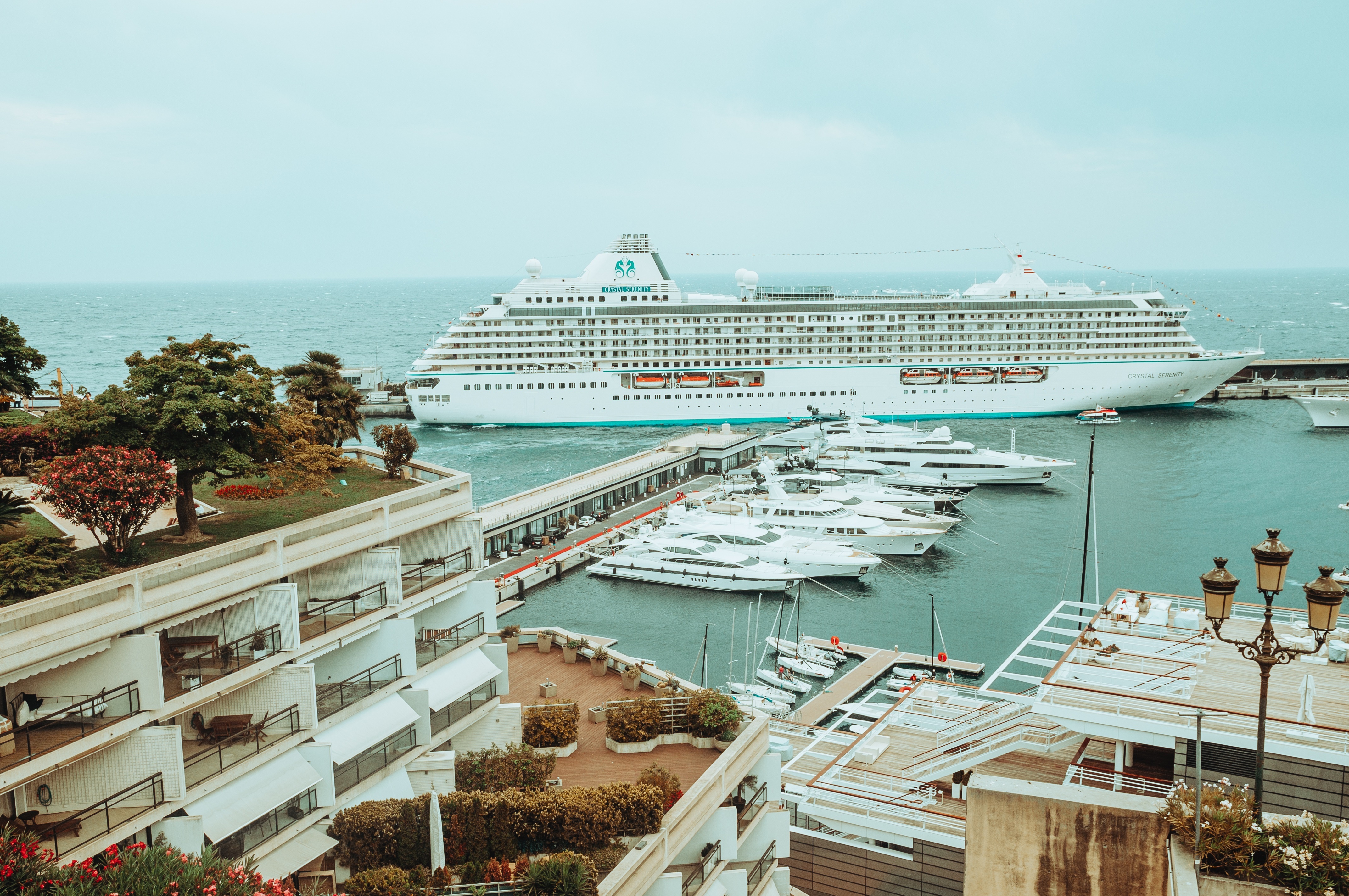 4K Monte Carlo Monaco Marina with Cruise Liner and Yachts HD Wallpaper
