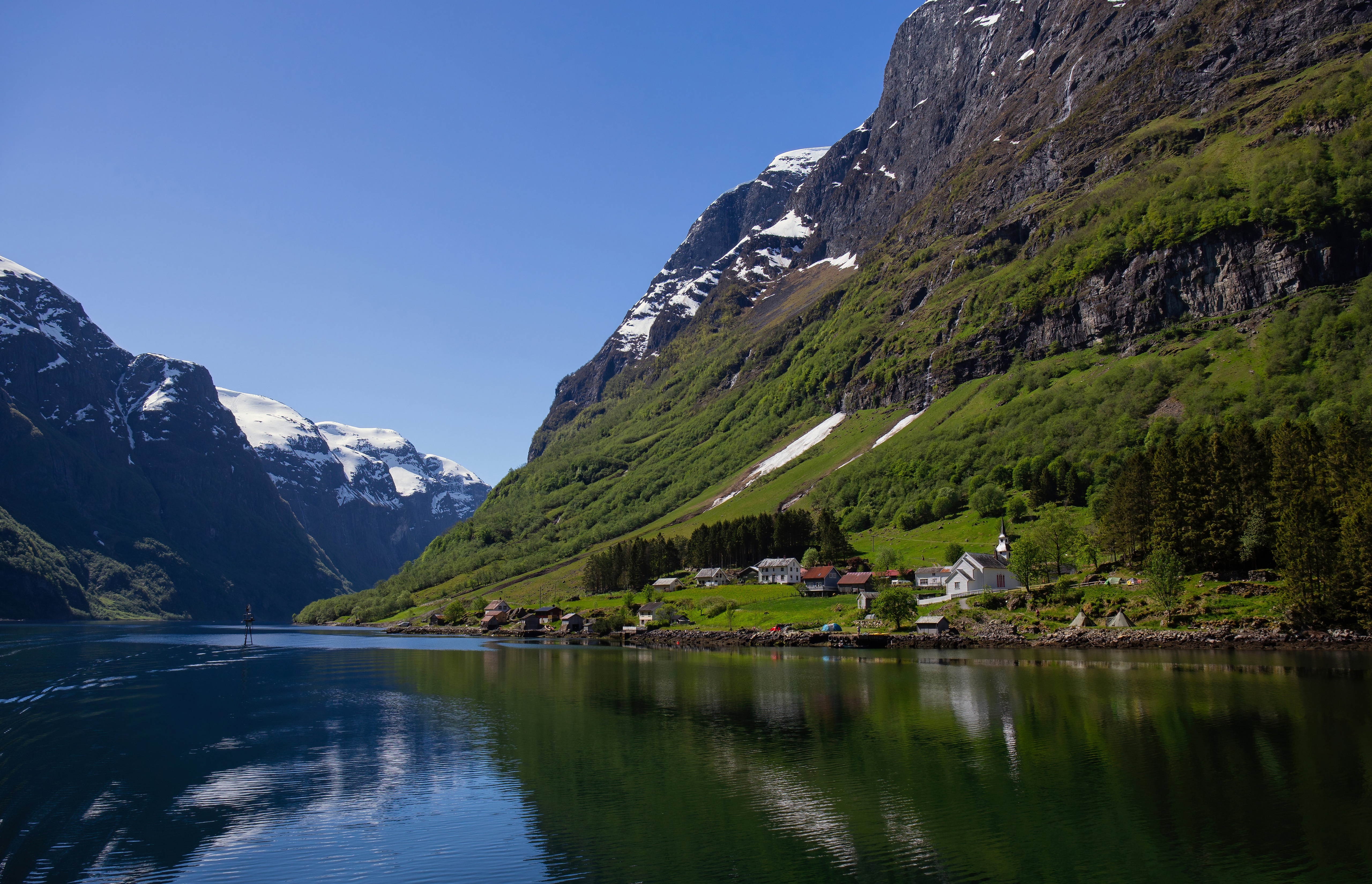 Norway Fjord Mountains with Village HD Wallpaper