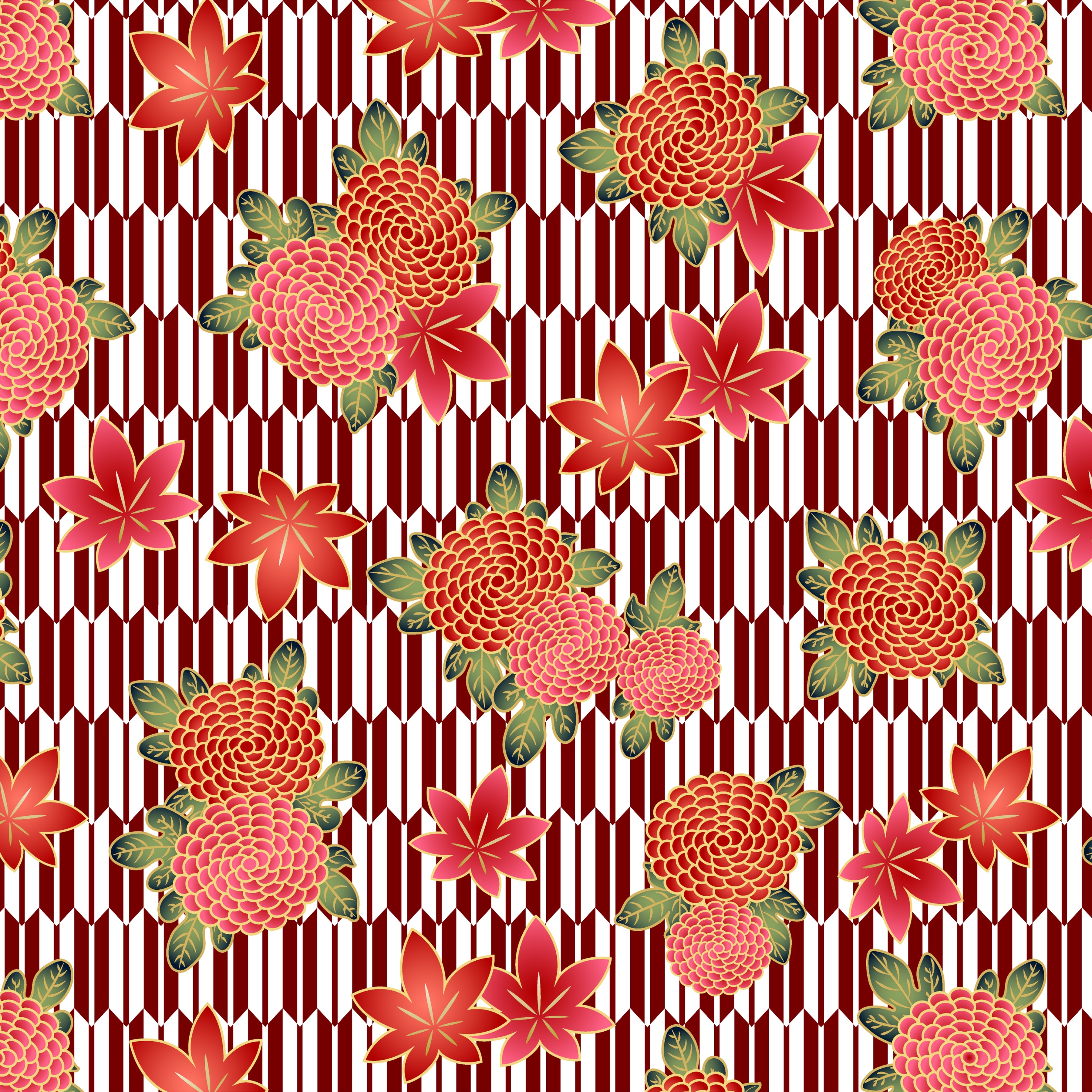Japanese style floral and foliage pattern HD Wallpaper