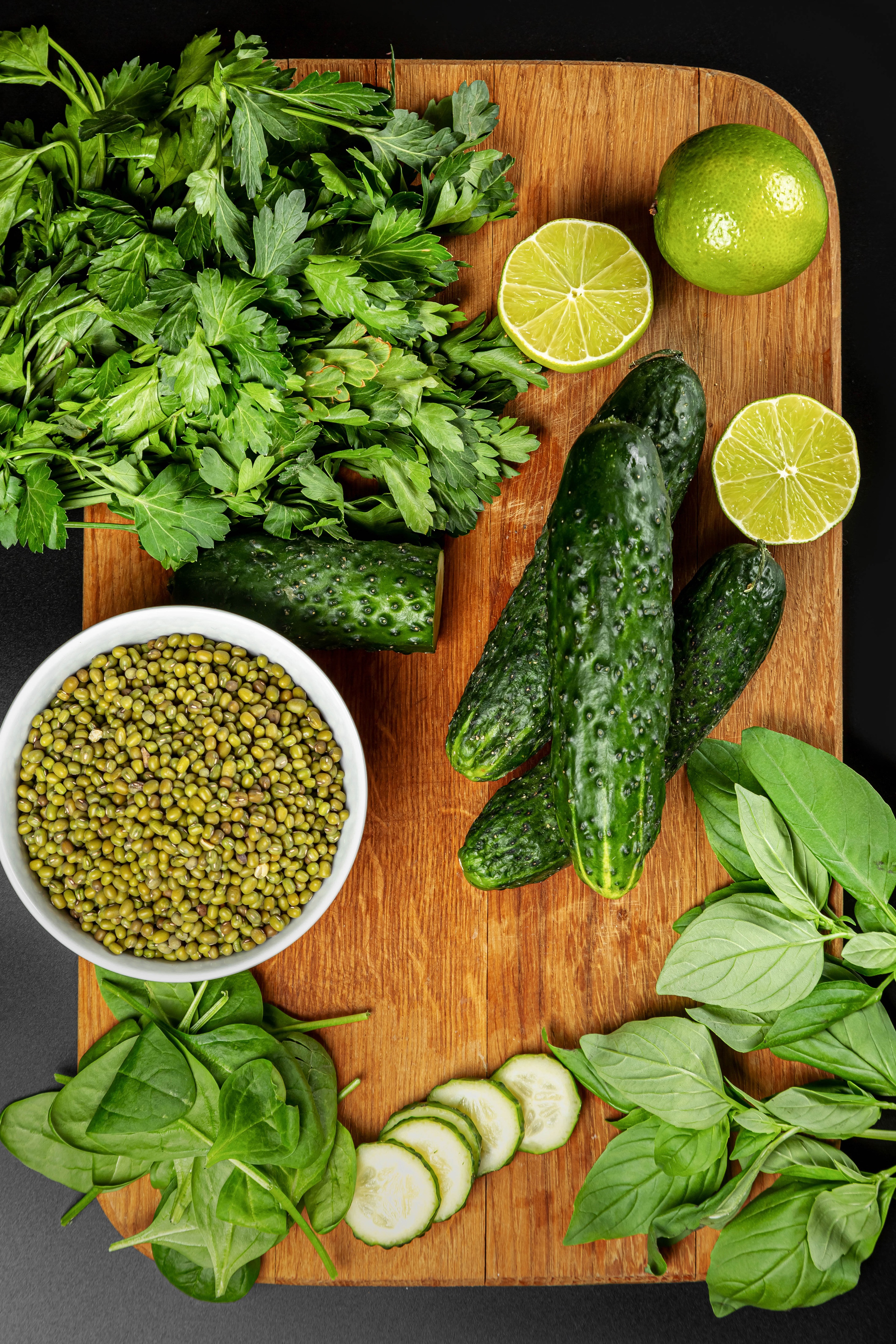 Fresh vegetables and lime on a wooden cutting board HD Phone Wallpaper