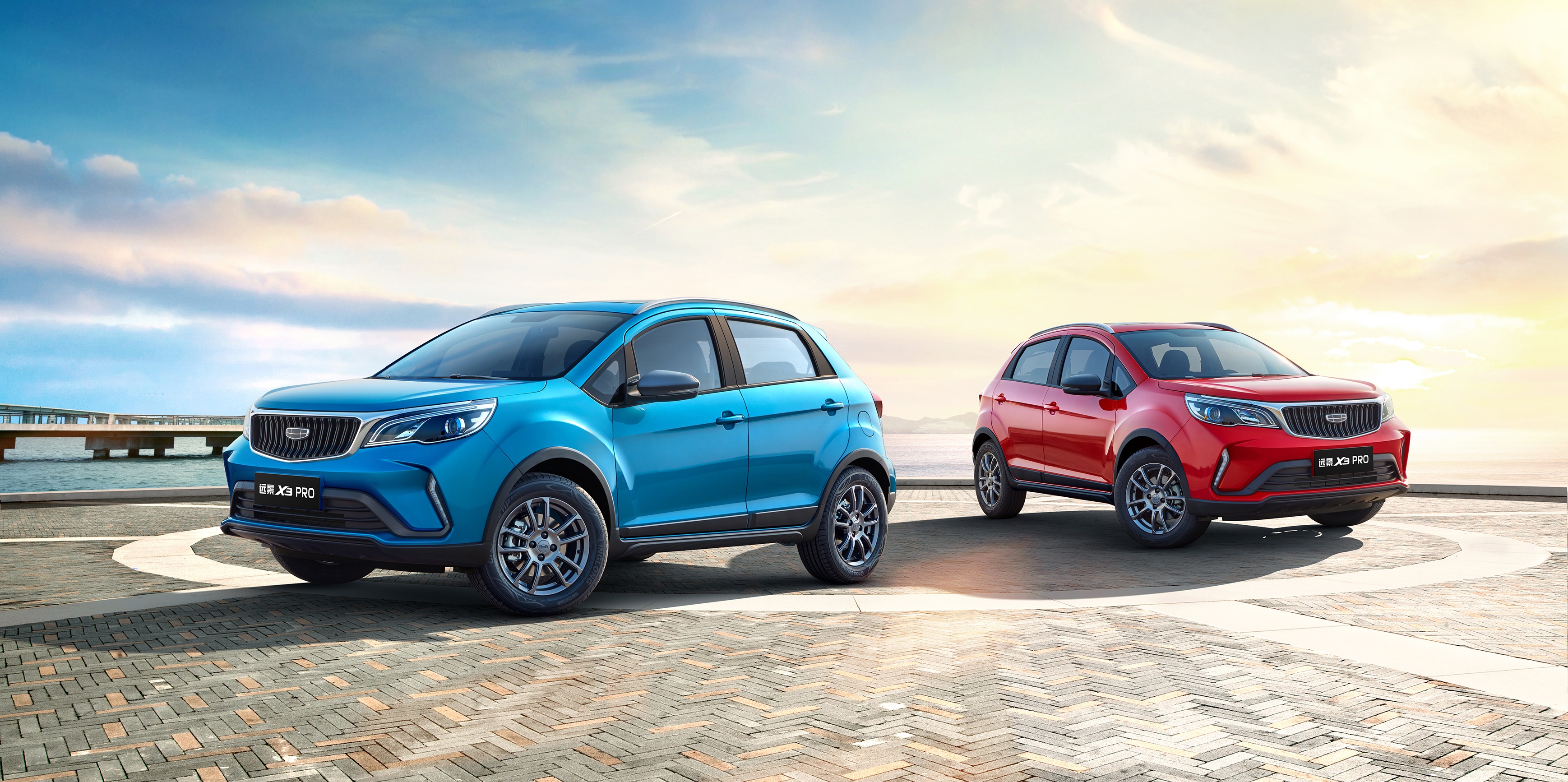 Two Geely Vision X3 Pro Crossovers by the Water HD Wallpaper