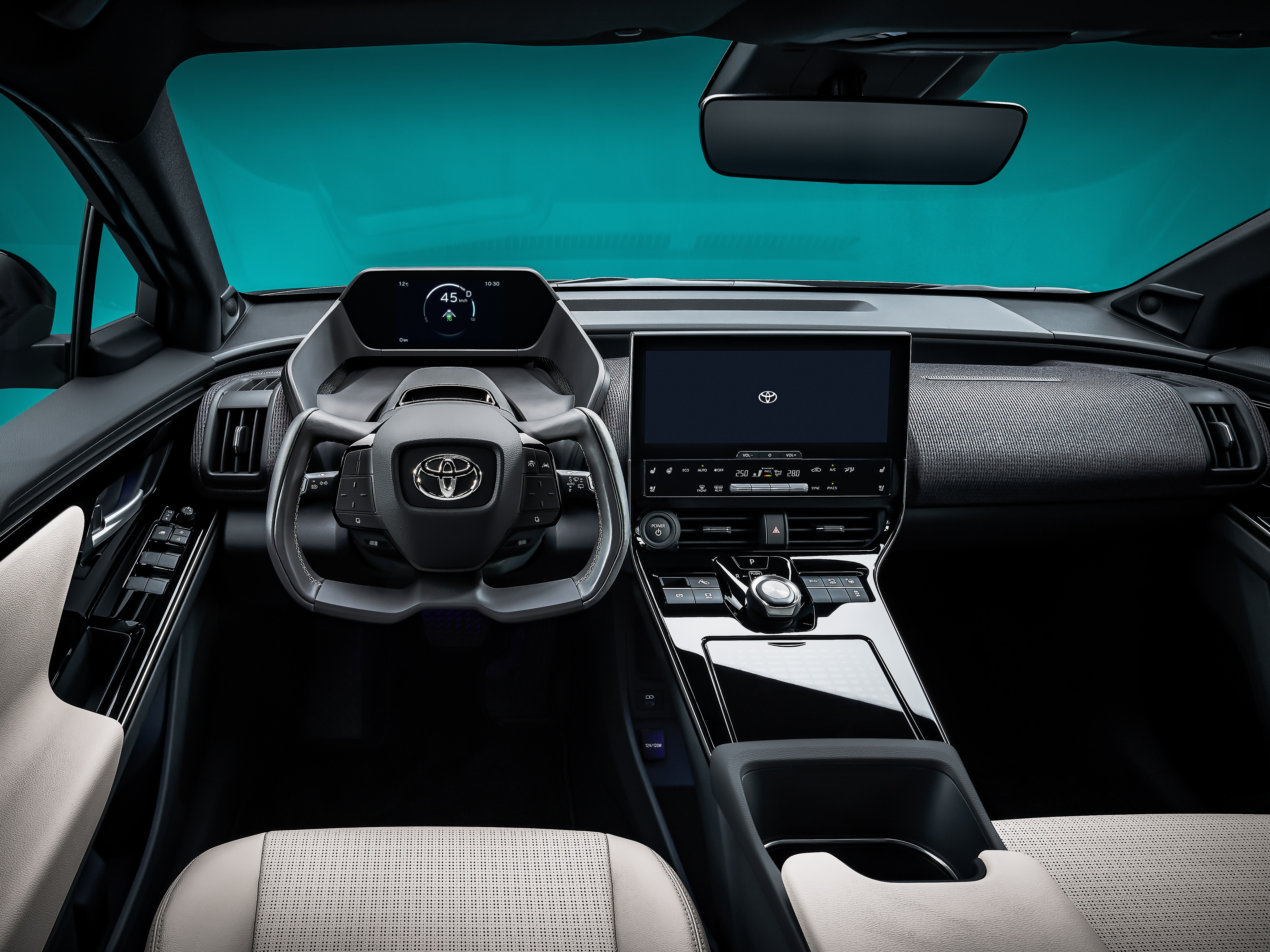 Toyota bZ4X Concept interior with steering wheel HD Wallpaper