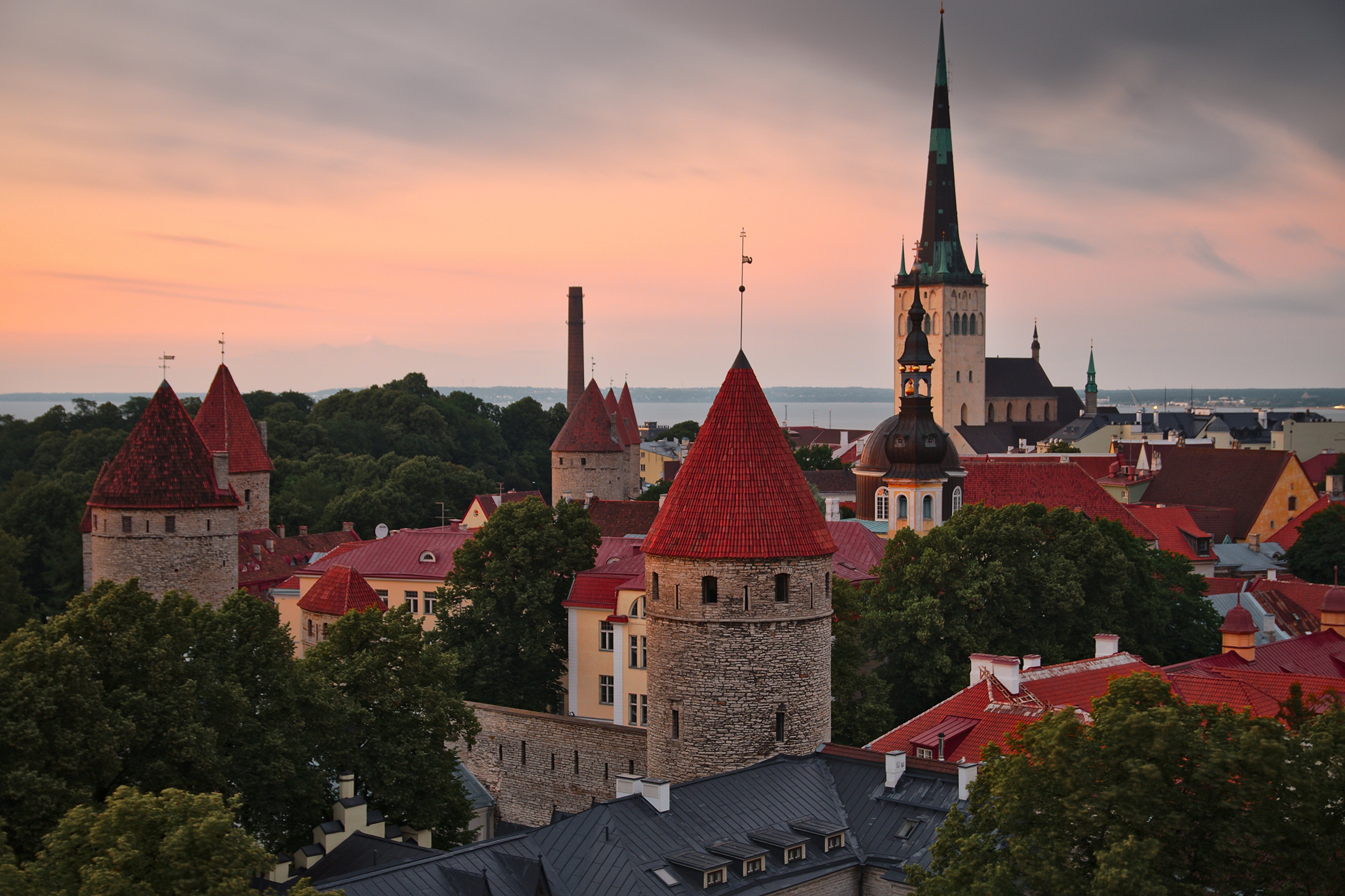 Old Tallinn Estonia Towers and Church at Sunset HD Wallpaper